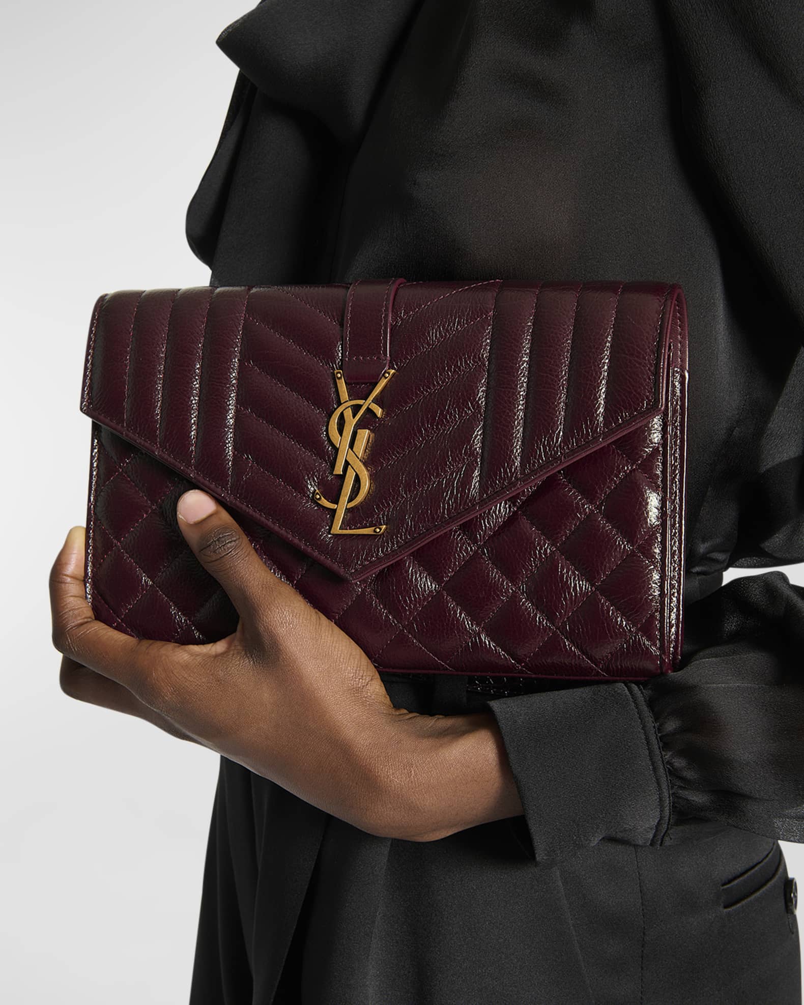 Saint Laurent Small YSL Envelope Wallet on Chain in Triquilt Leather Neiman Marcus
