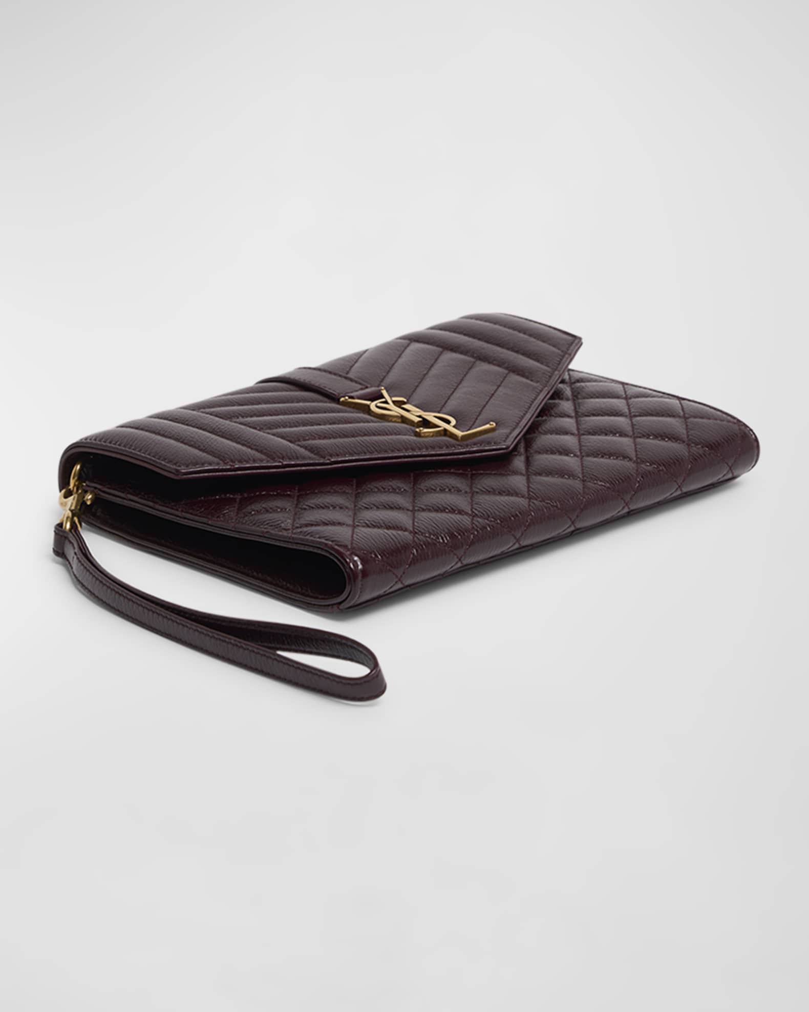 Saint Laurent YSL Envelope Flap Pouch in Quilted Leather