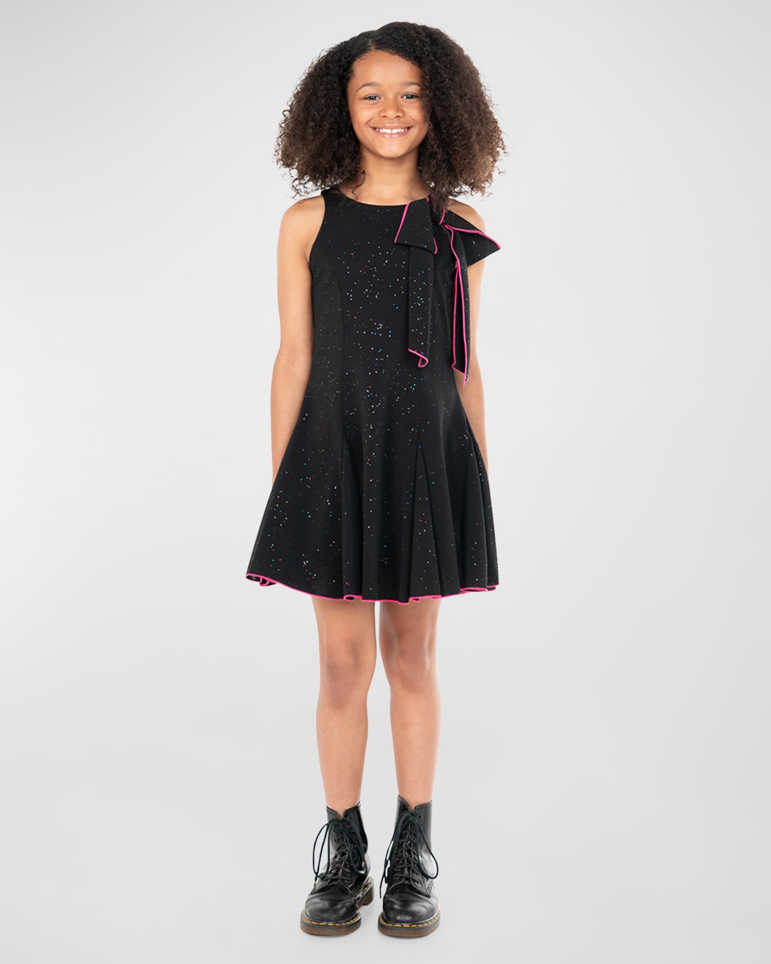 Girl's Carolina Glittery Dress W/ Bow, Size 7-16 0