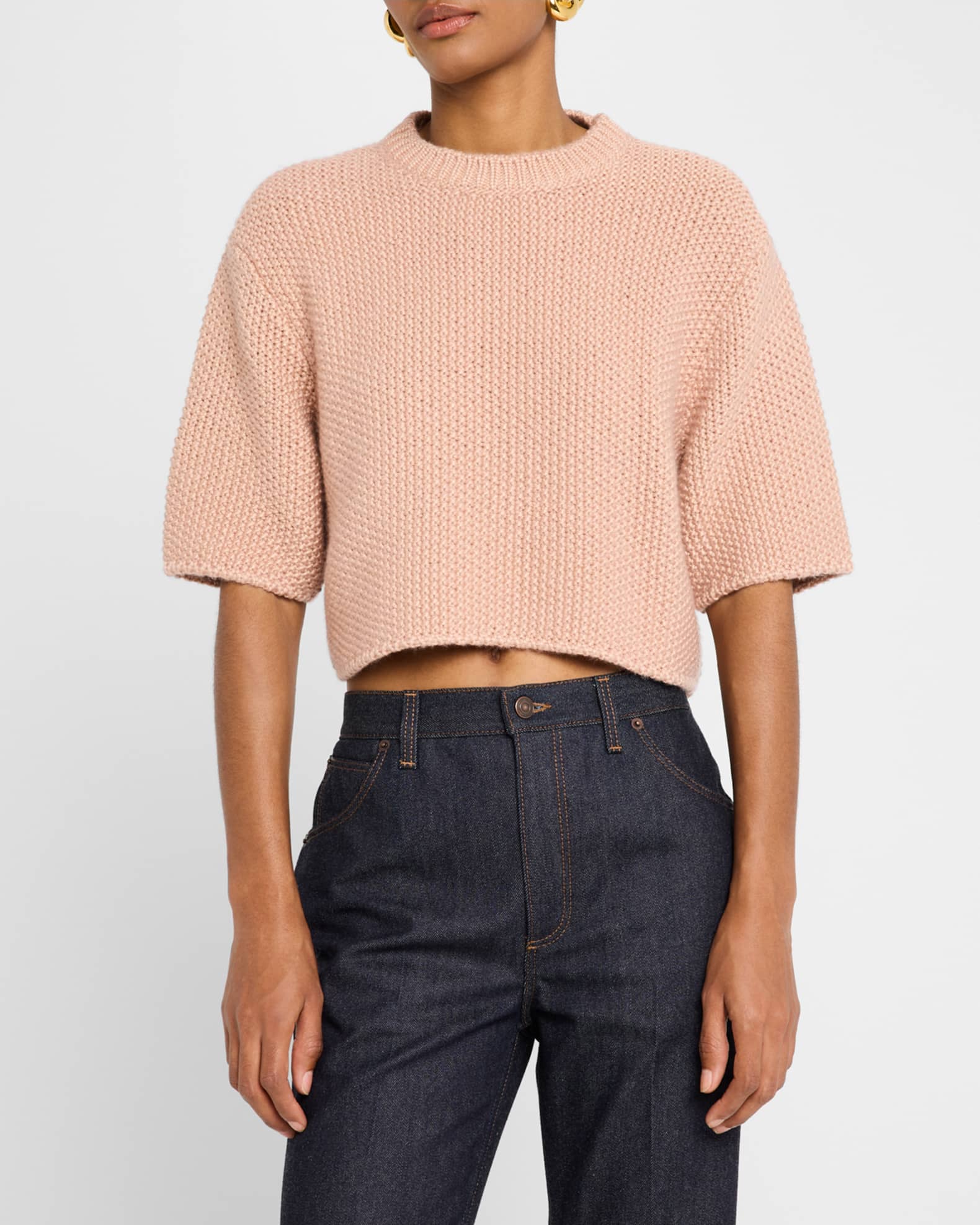Loro Piana Boccioleto Cashmere-Silk Crewneck Crop Sweater | Neiman