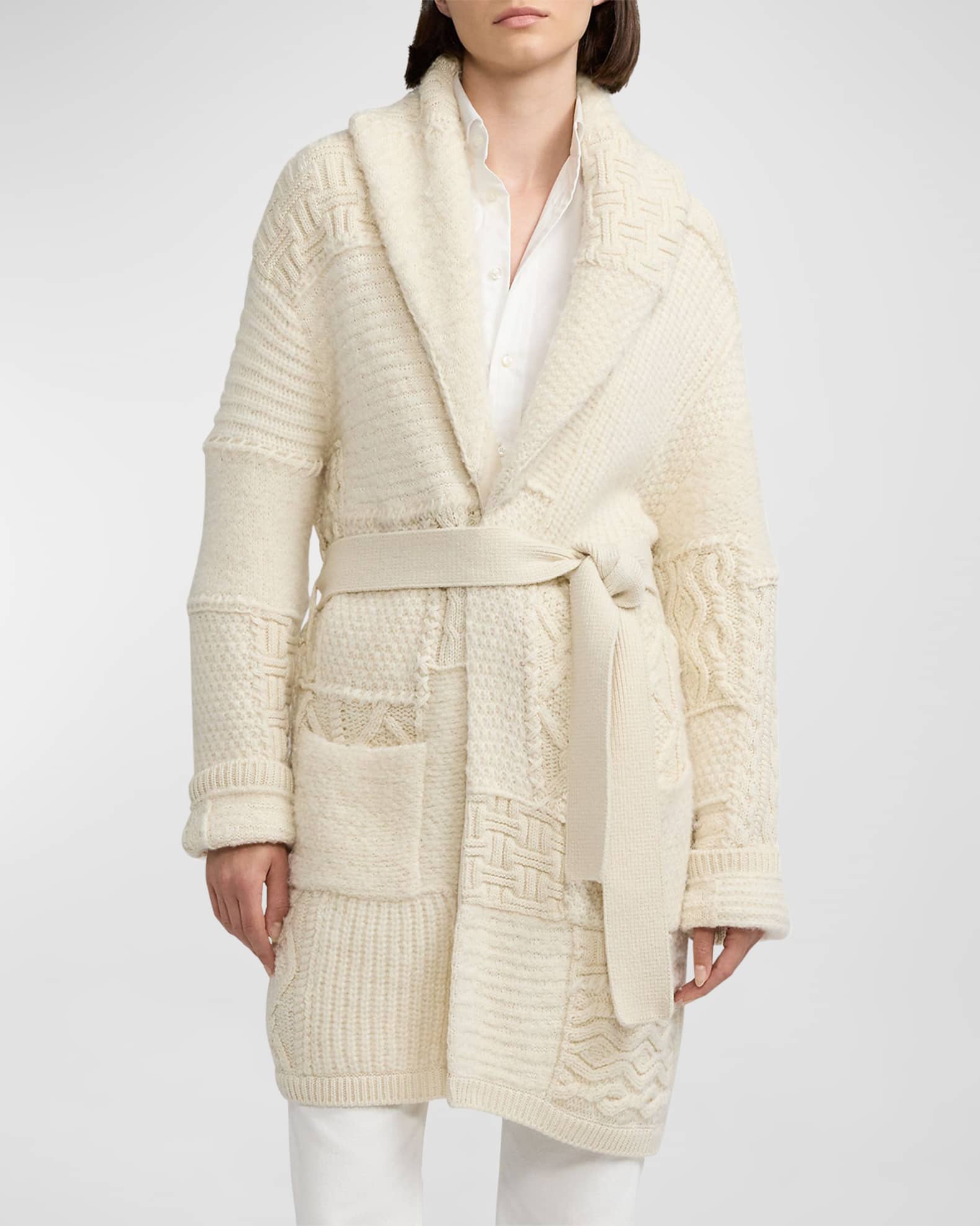 Patchwork Shawl Collar Cardigan