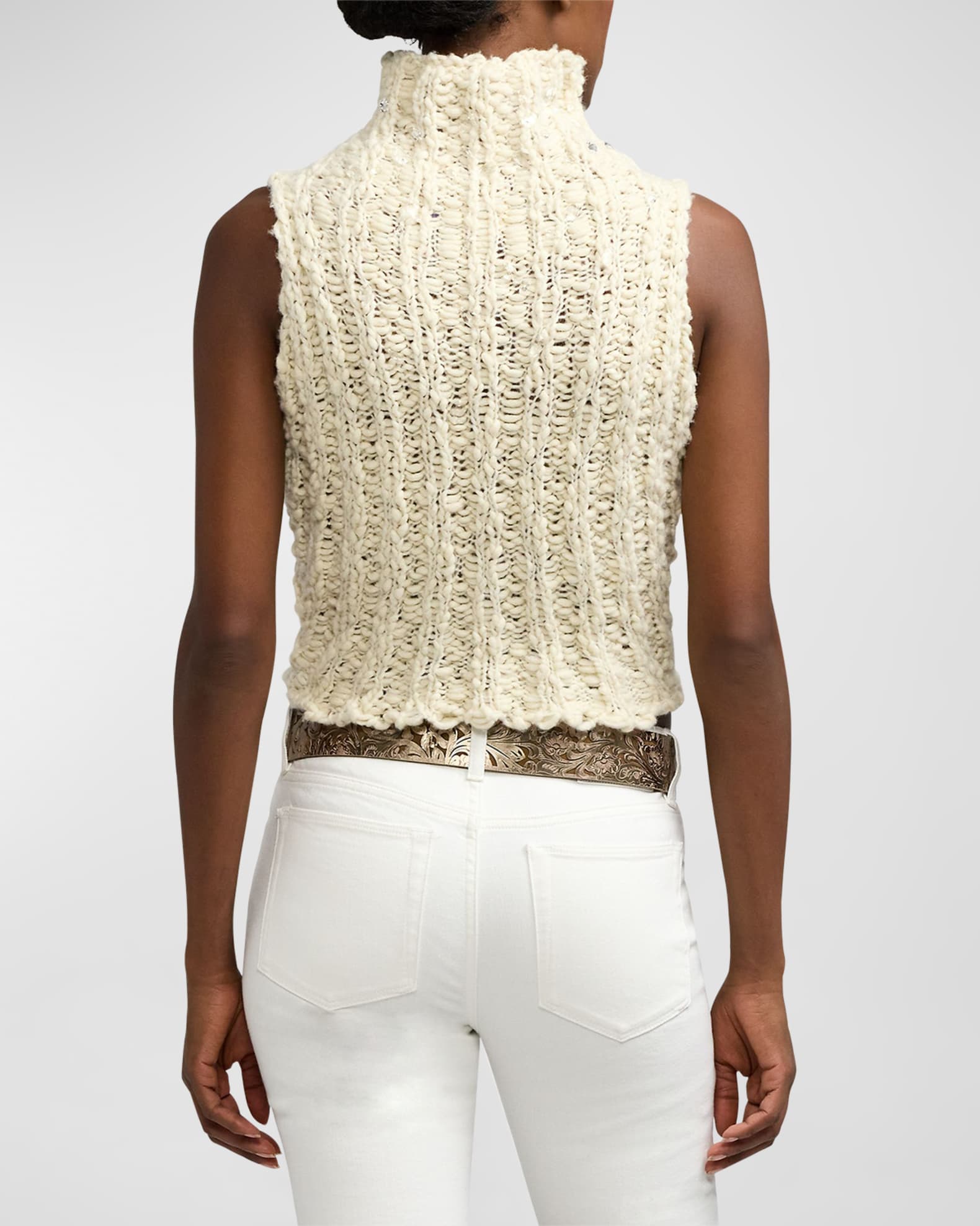 Embellished Sleeveless Turtleneck