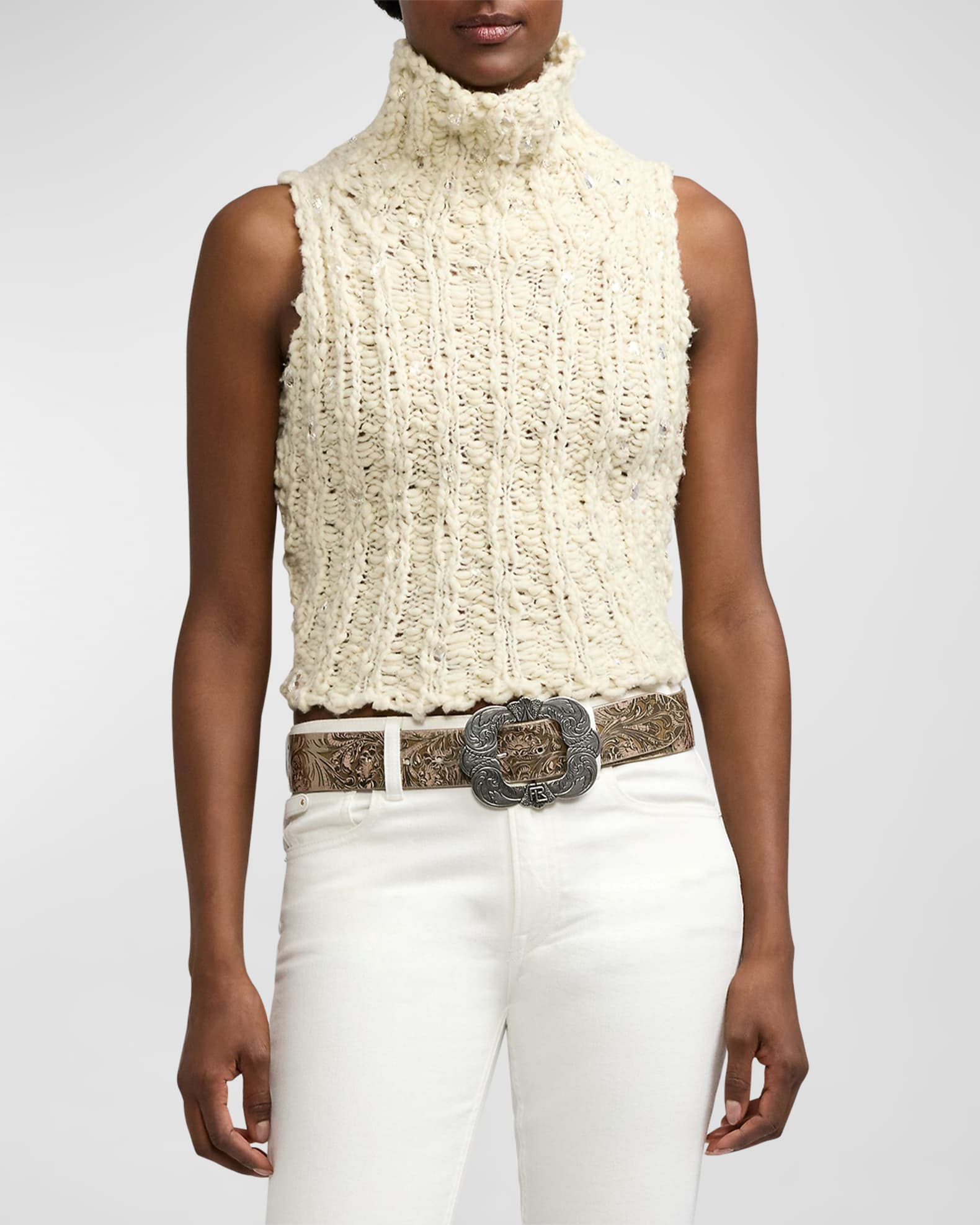 Embellished Sleeveless Turtleneck