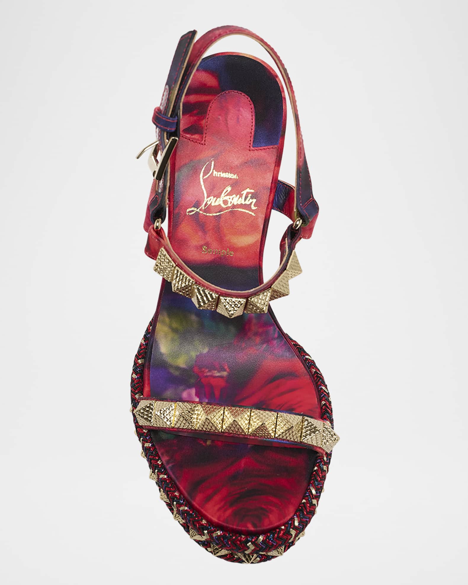 Christian Louboutin Pyraclou Satin Roses Wedge Sandals Christian Louboutin Pyraclou Satin Roses Wedge Sandals