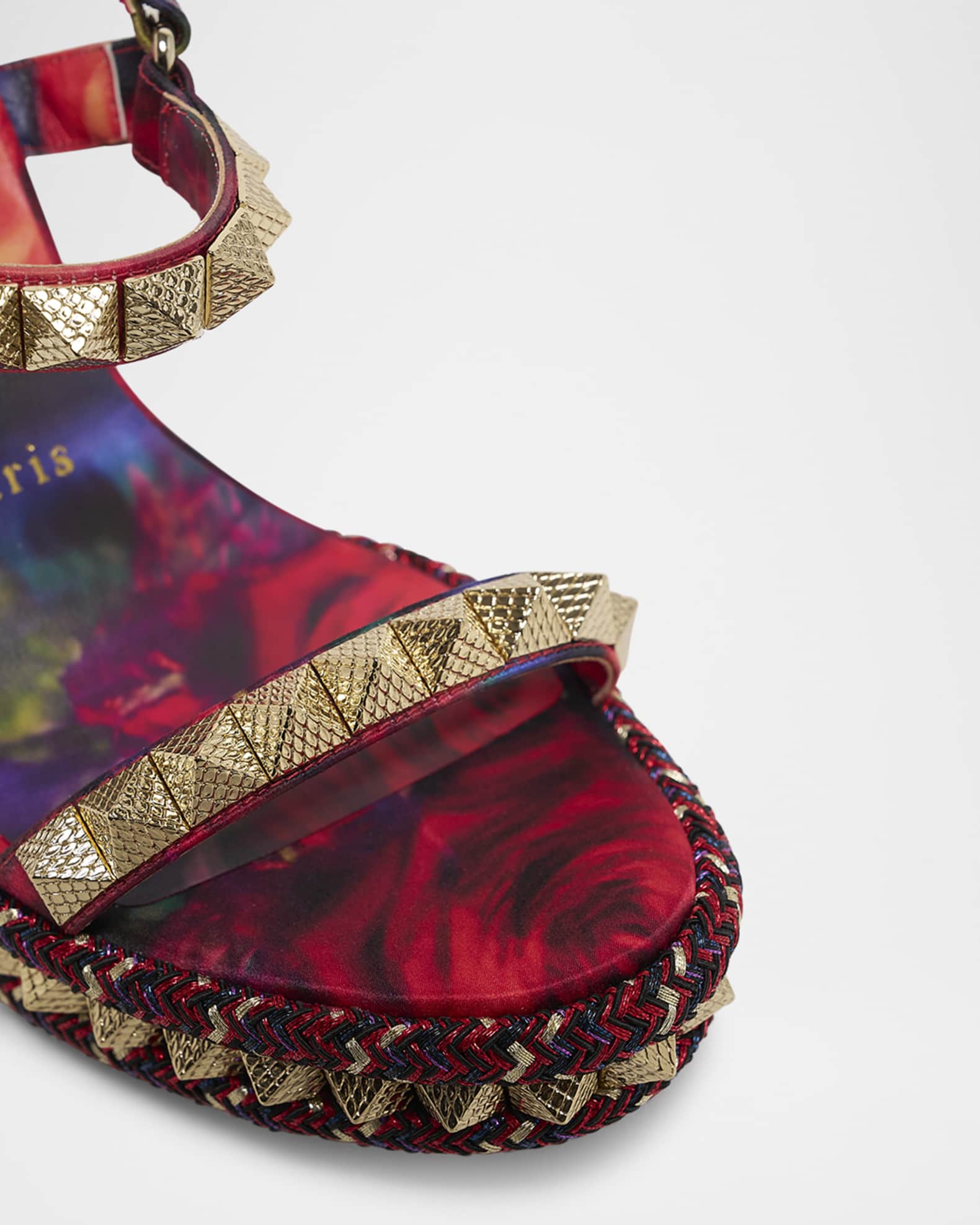 Christian Louboutin Pyraclou Satin Roses Wedge Sandals