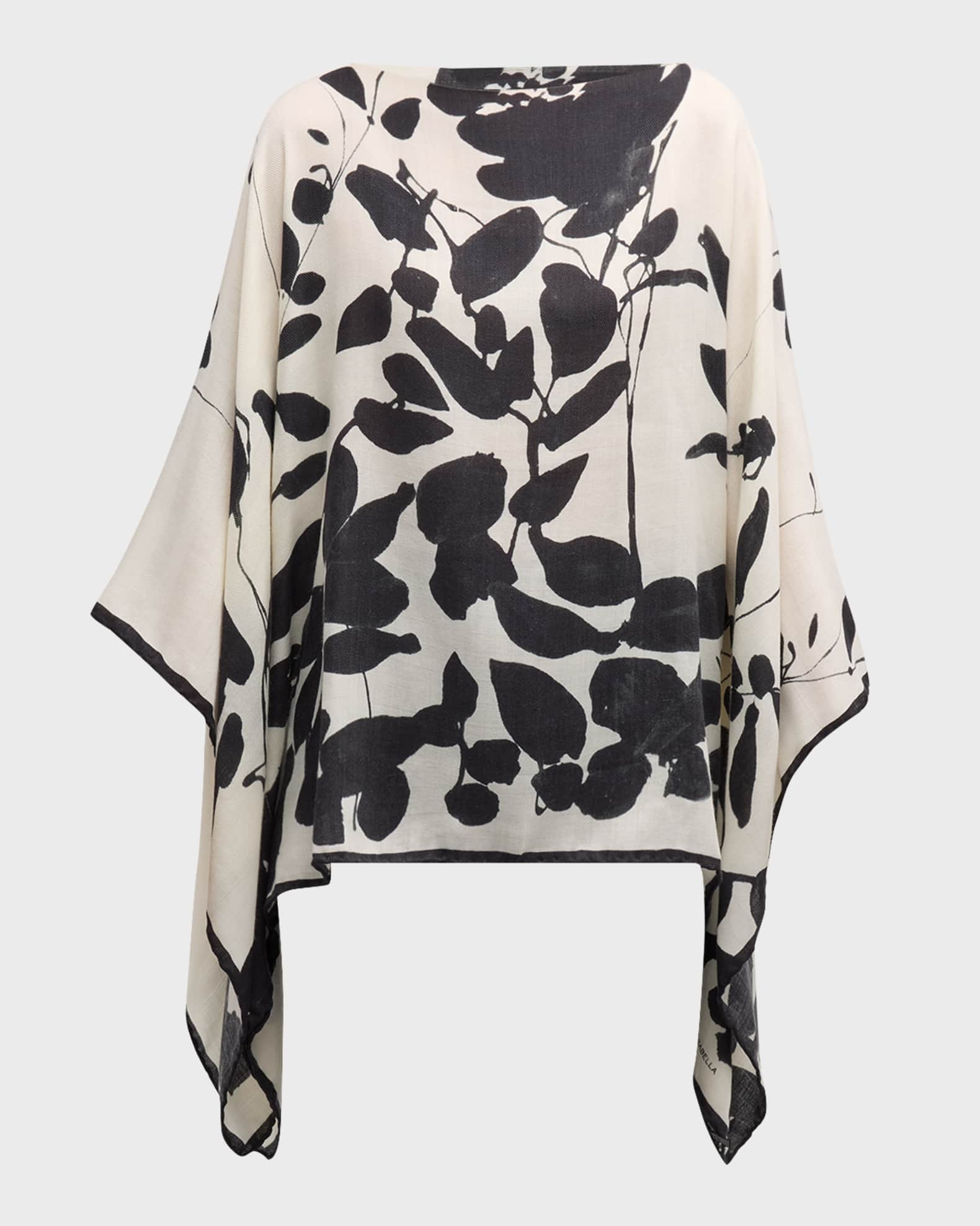 Placed Flower Cashmere-Blend Printed Poncho 0