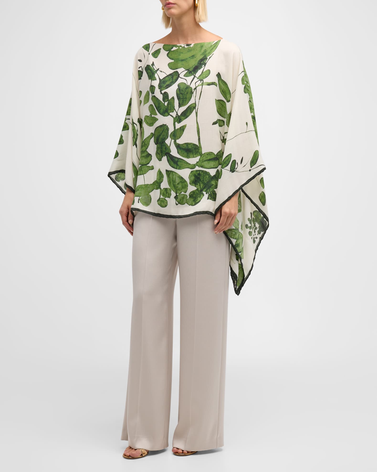 Placed Flower Cashmere-Blend Printed Poncho 1