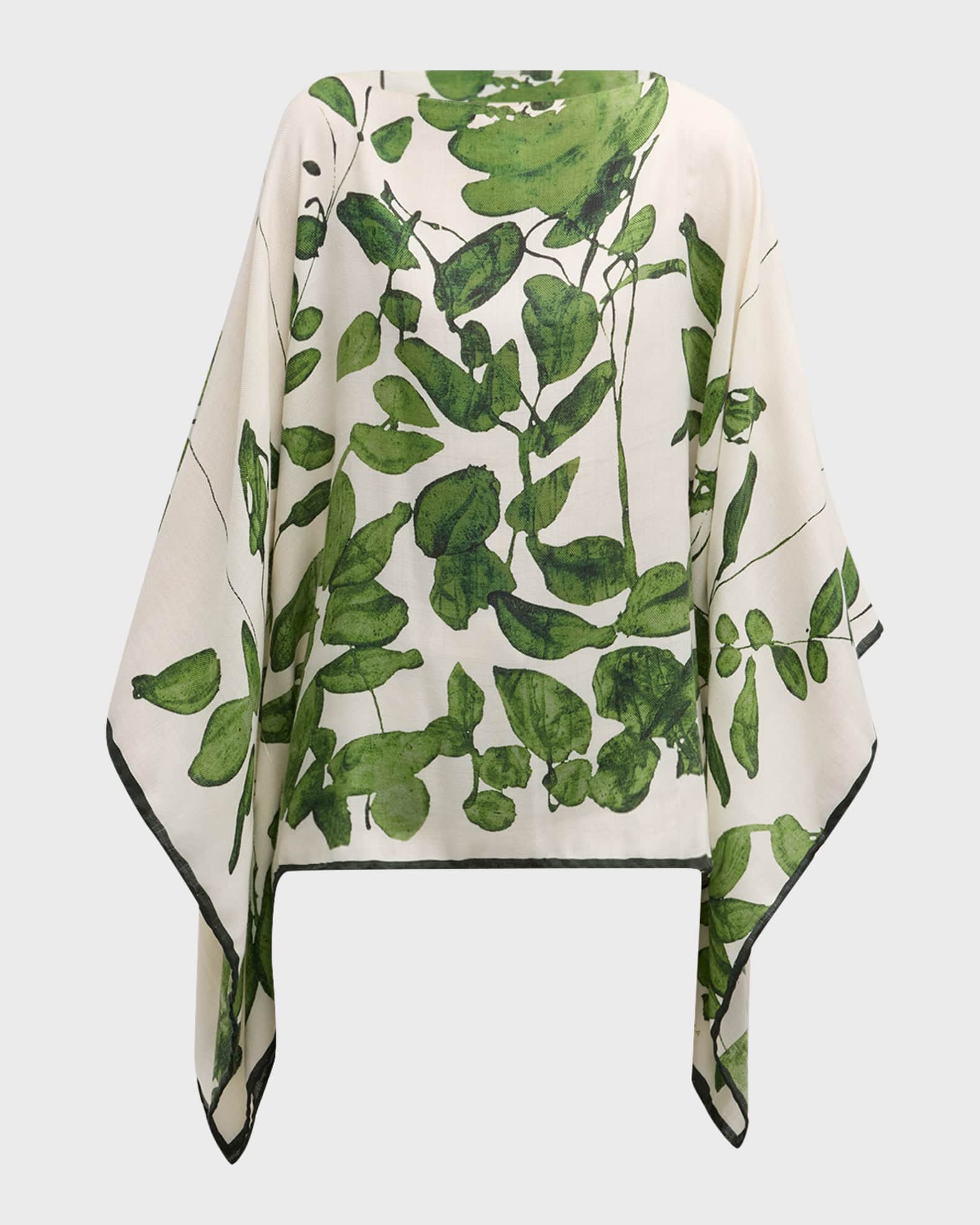 Placed Flower Cashmere-Blend Printed Poncho 0