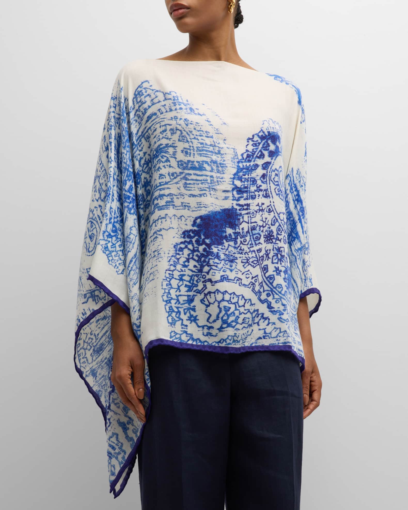 Paisley Cashmere-Blend Printed Poncho 1