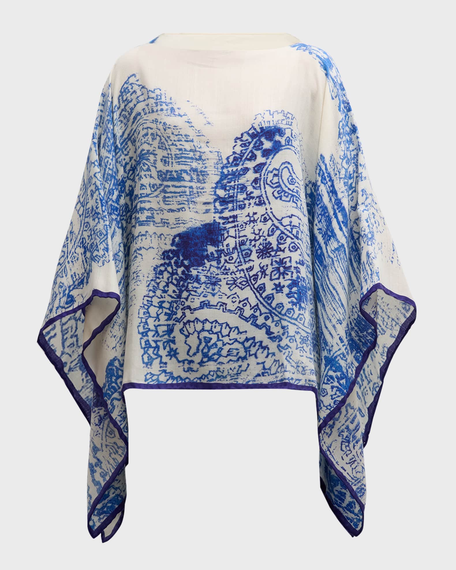 Paisley Cashmere-Blend Printed Poncho 0