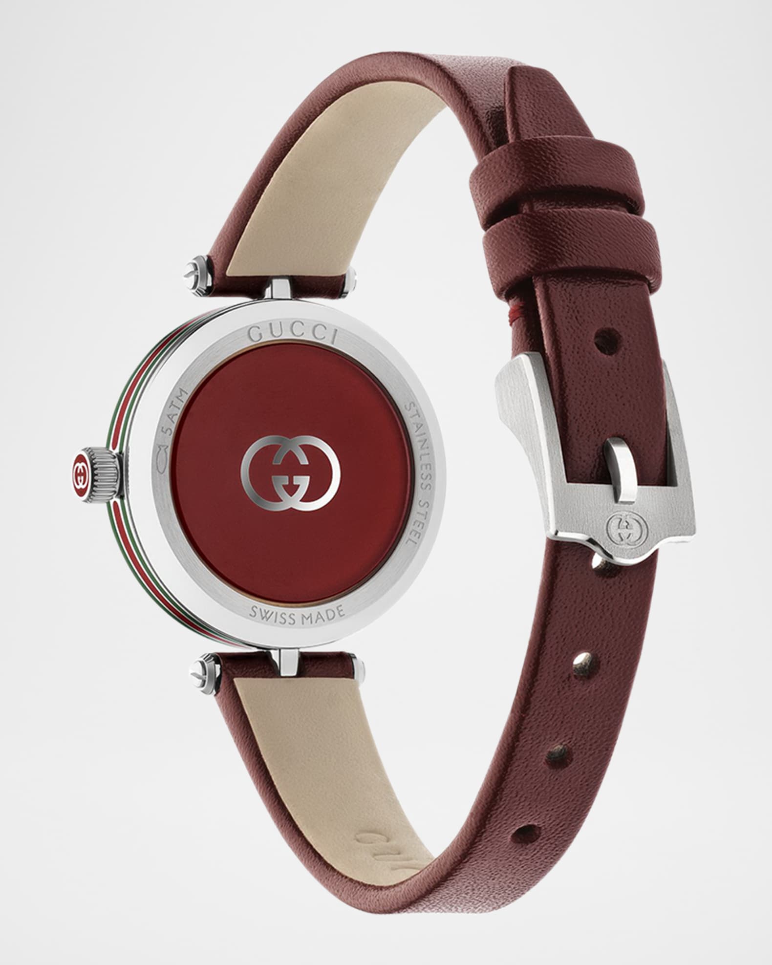 Gucci Stainless Steel Model 2000 24mm Watch with Red Leather Strap