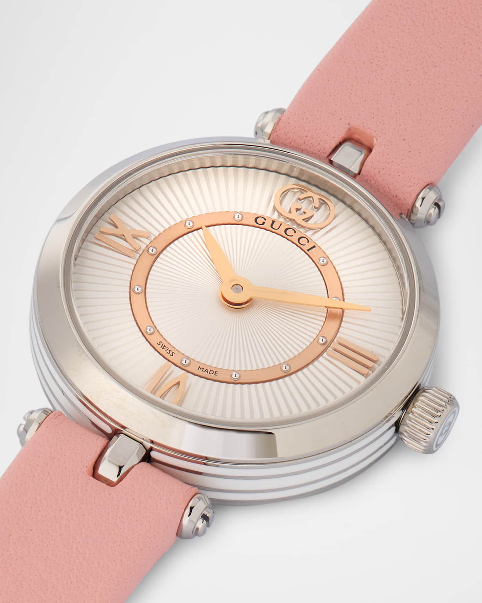 Gucci Stainless Steel Model 2000 24mm Watch with Pink Leather