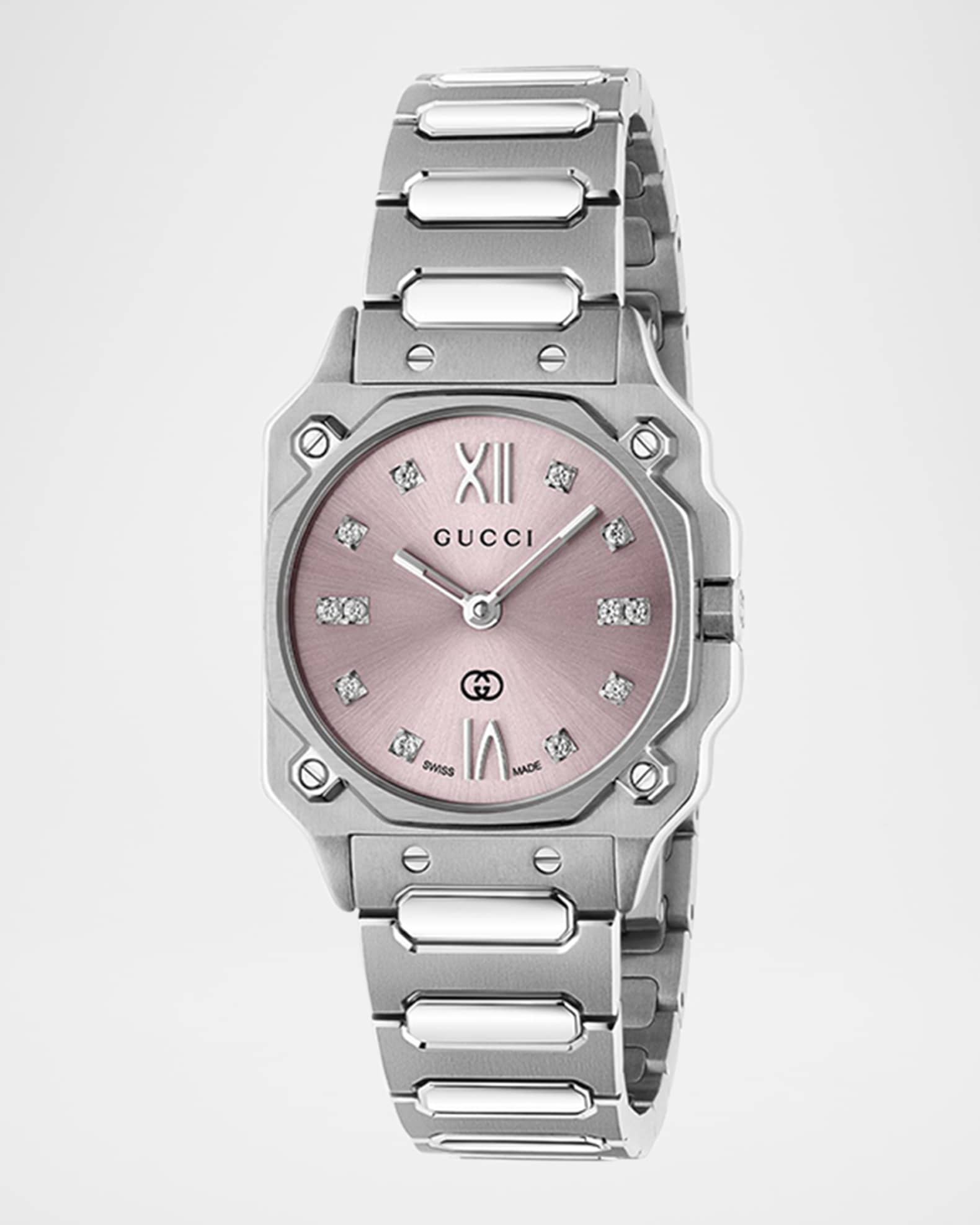 Gucci Stainless Steel G-Flat 24mm Bracelet Watch with Diamonds