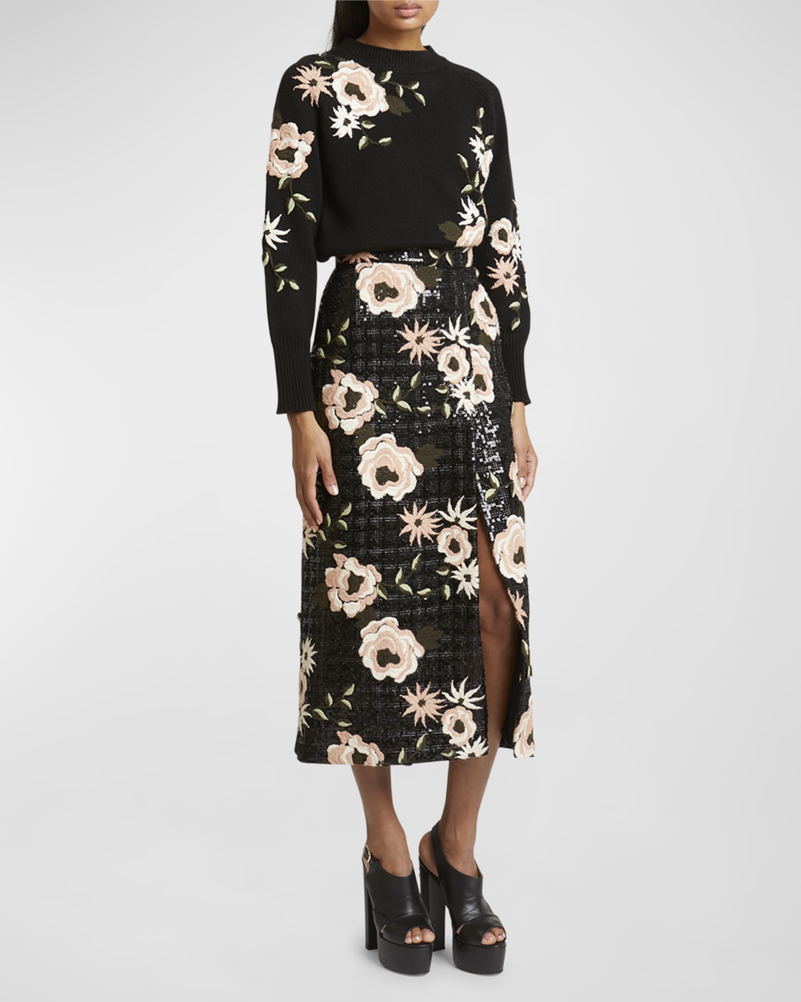 Tweed embroidered skirt hot sale