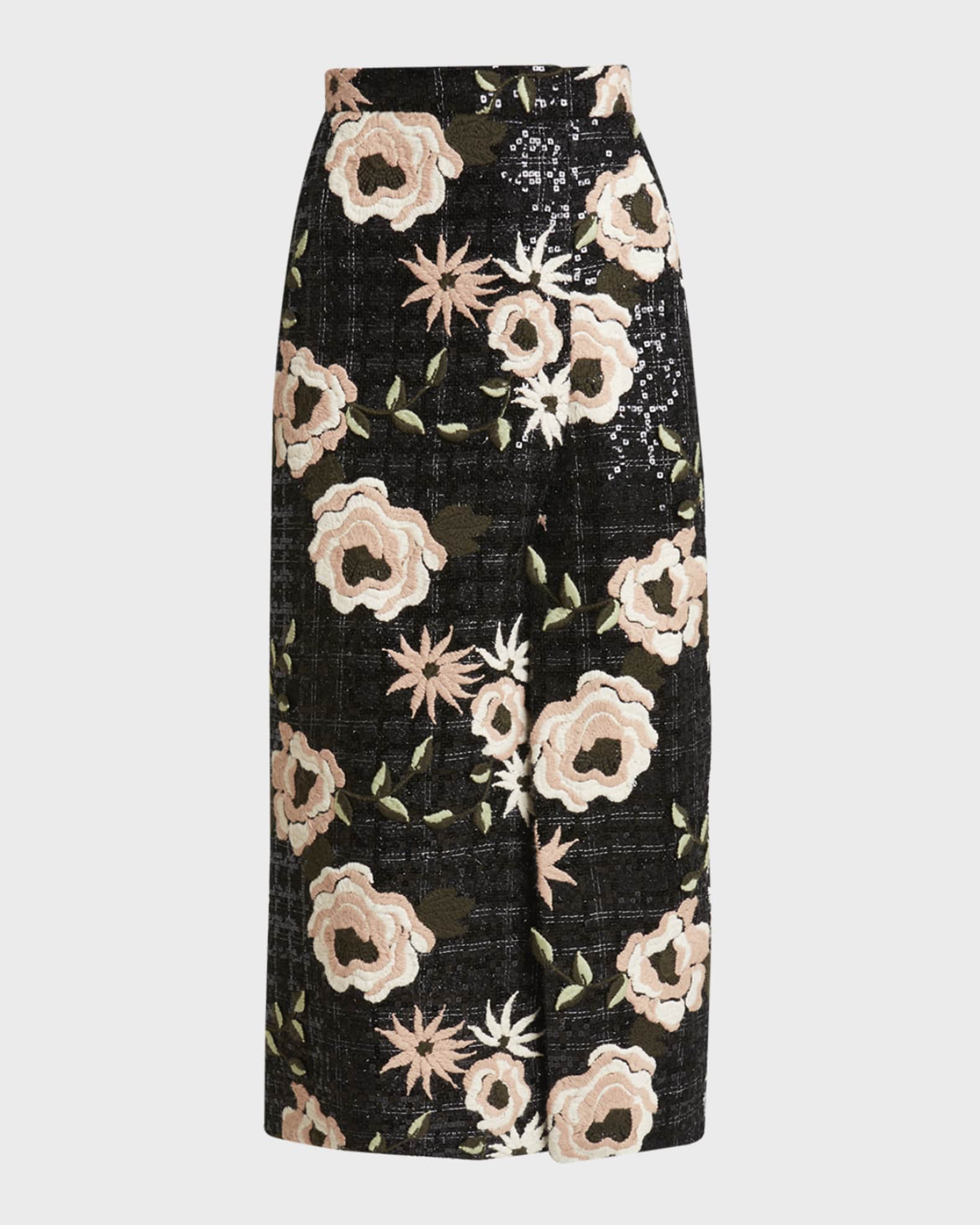 Elie Saab Floral Embroidered Paillette Tweed Midi Wrap Skirt Neiman Marcus