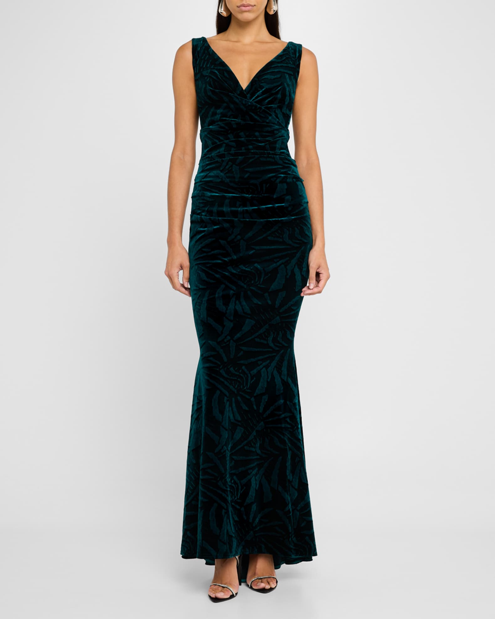Palm Leaf Velvet Sleeveless Gown 1