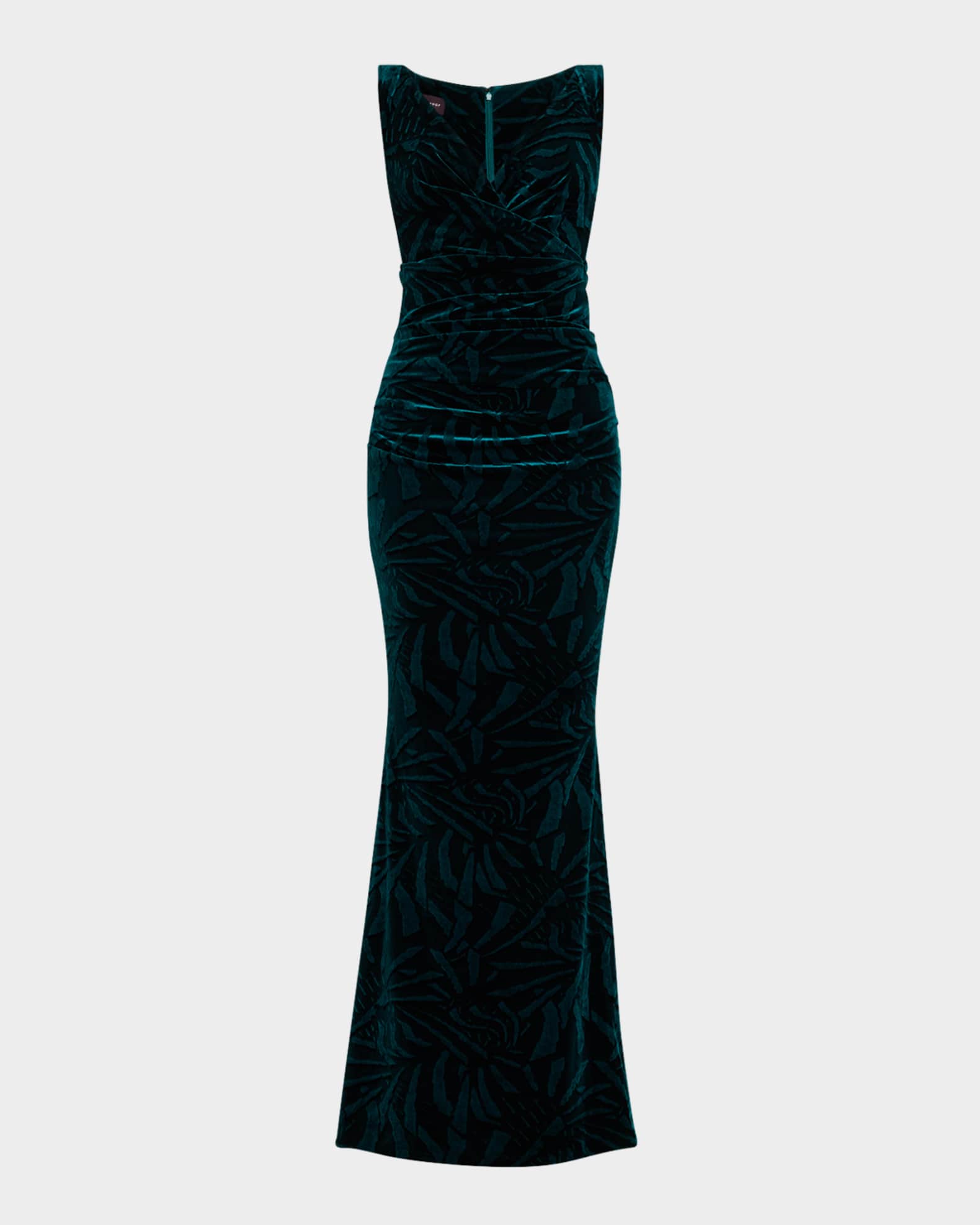 Palm Leaf Velvet Sleeveless Gown 0