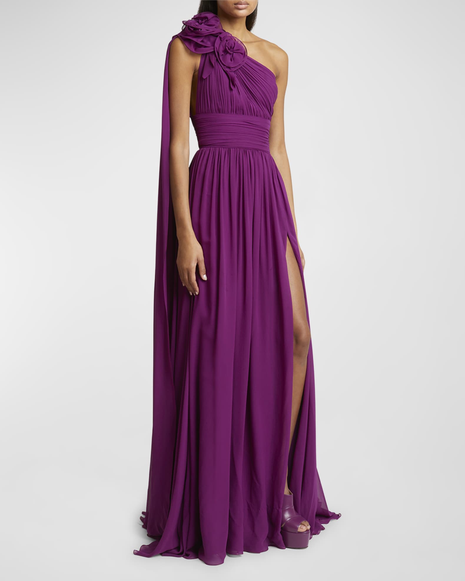 Viva Las Vegas Flower One-Shoulder Silk Gown 1