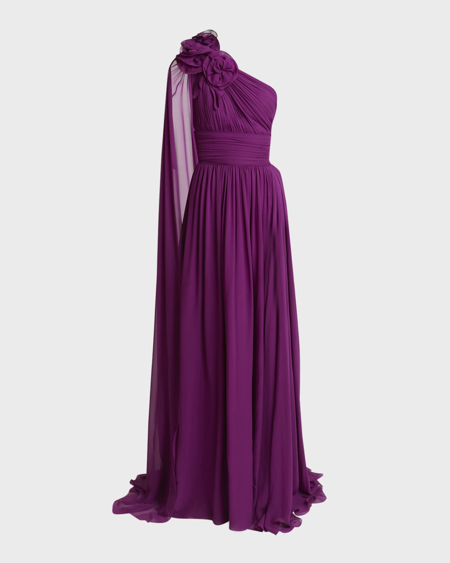 Viva Las Vegas Flower One-Shoulder Silk Gown 0