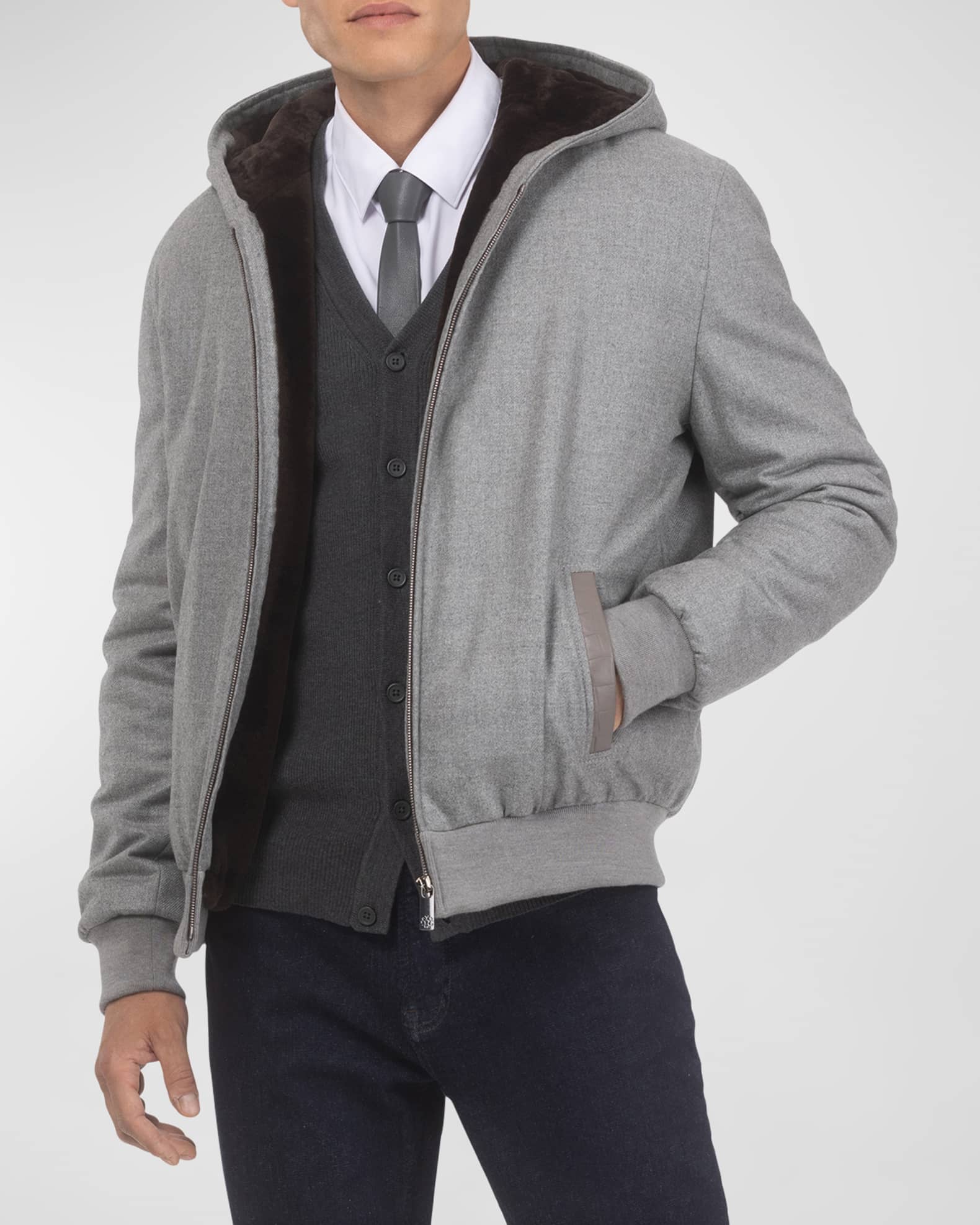 Gorski Men's Loro Piana Wool-Cashmere Jacket with Select Shearling