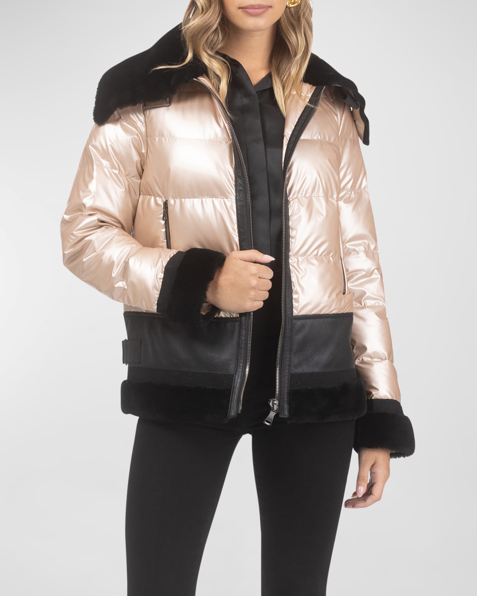 Shiny quilted jacket sale