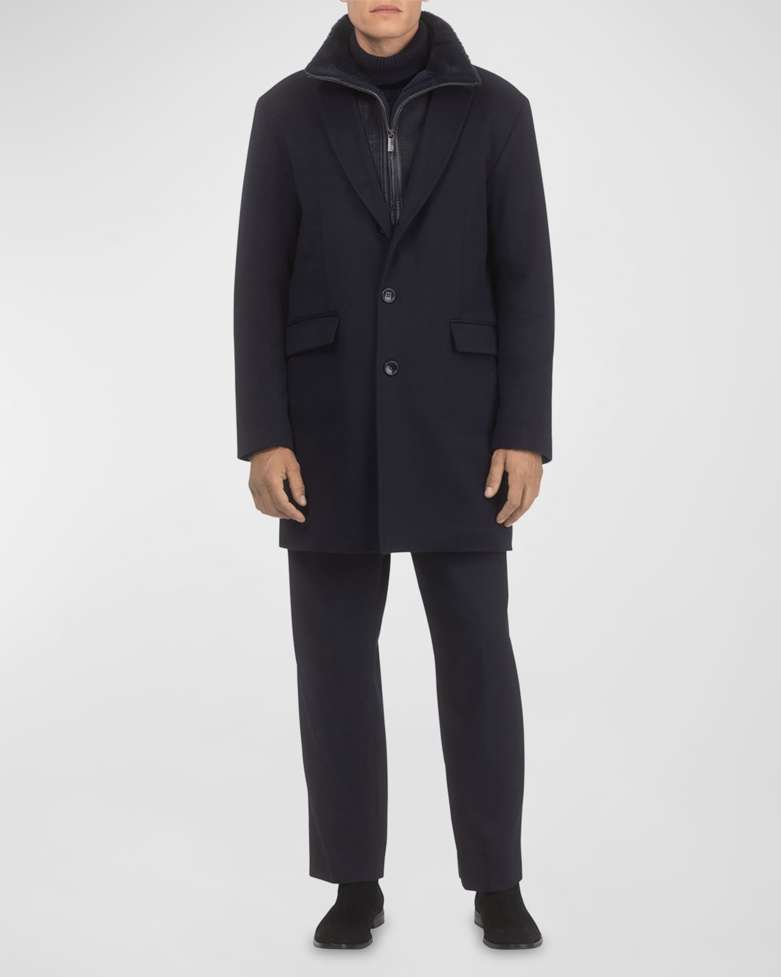 Men's Loro Wool Short Coat with Merino Shearling Lamb Trim 1