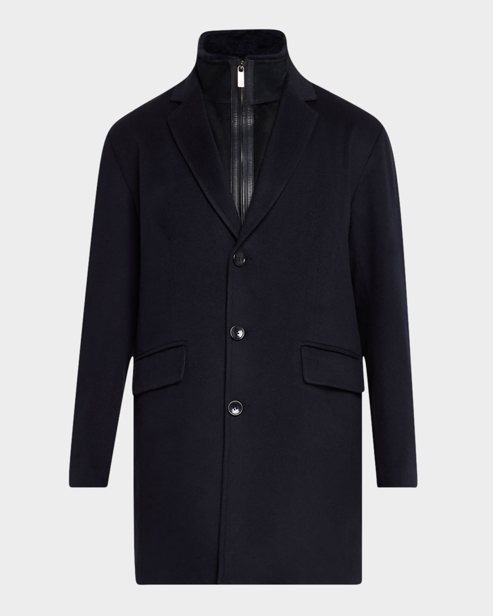 Men's Loro Wool Short Coat with Merino Shearling Lamb Trim 0