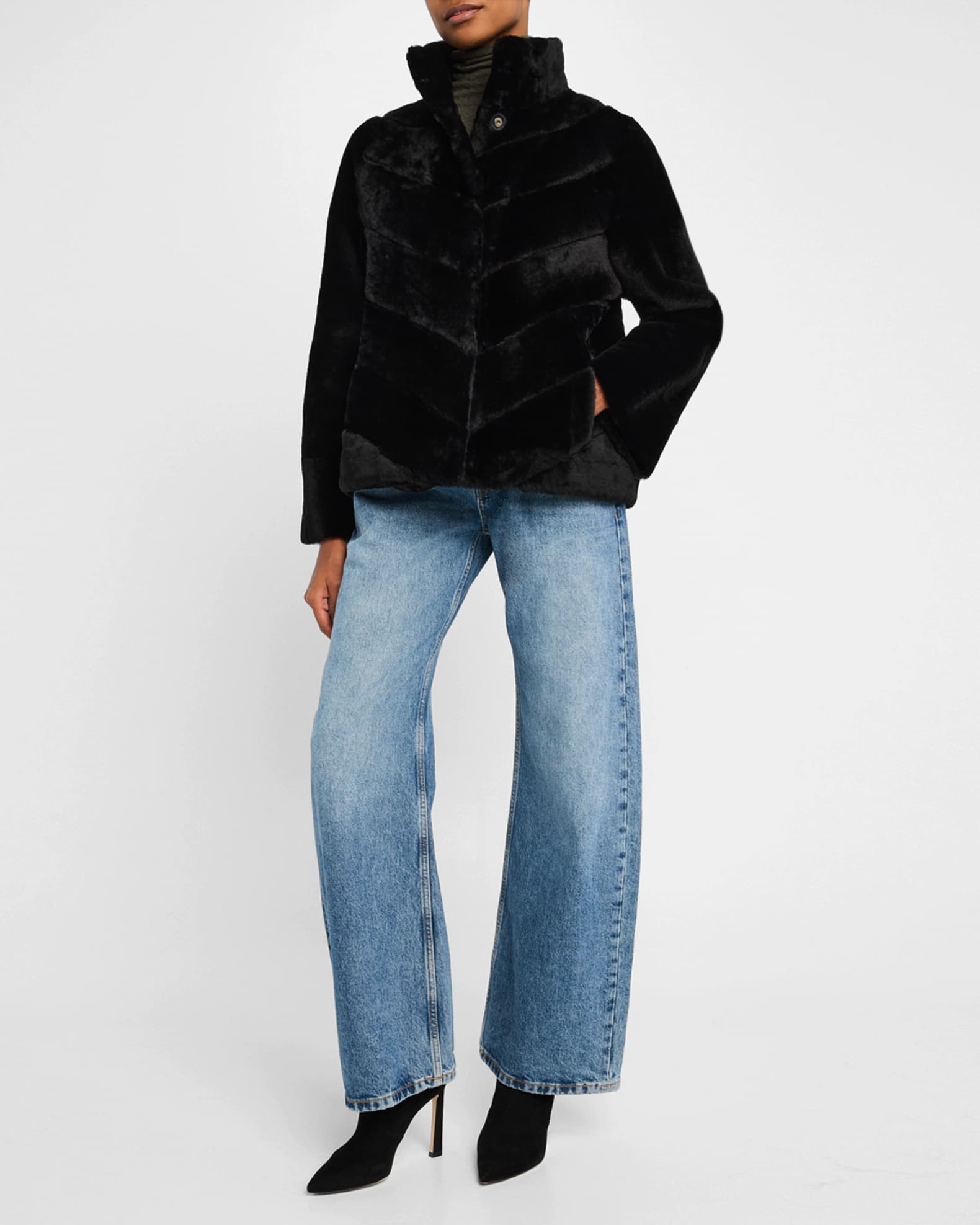 Reversible Chevron Lamb Shearling Jacket With Horizontal Sleeve 1
