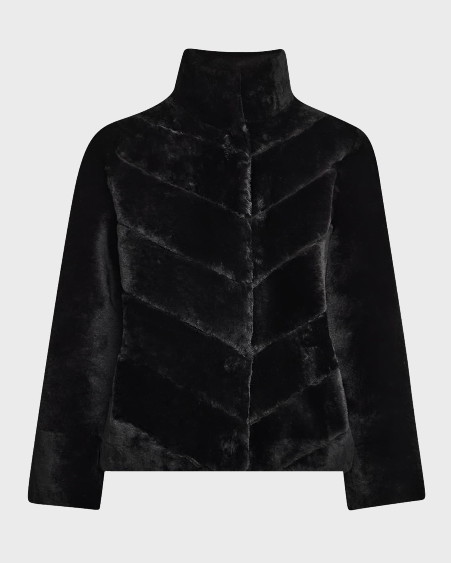 Reversible Chevron Lamb Shearling Jacket With Horizontal Sleeve 0