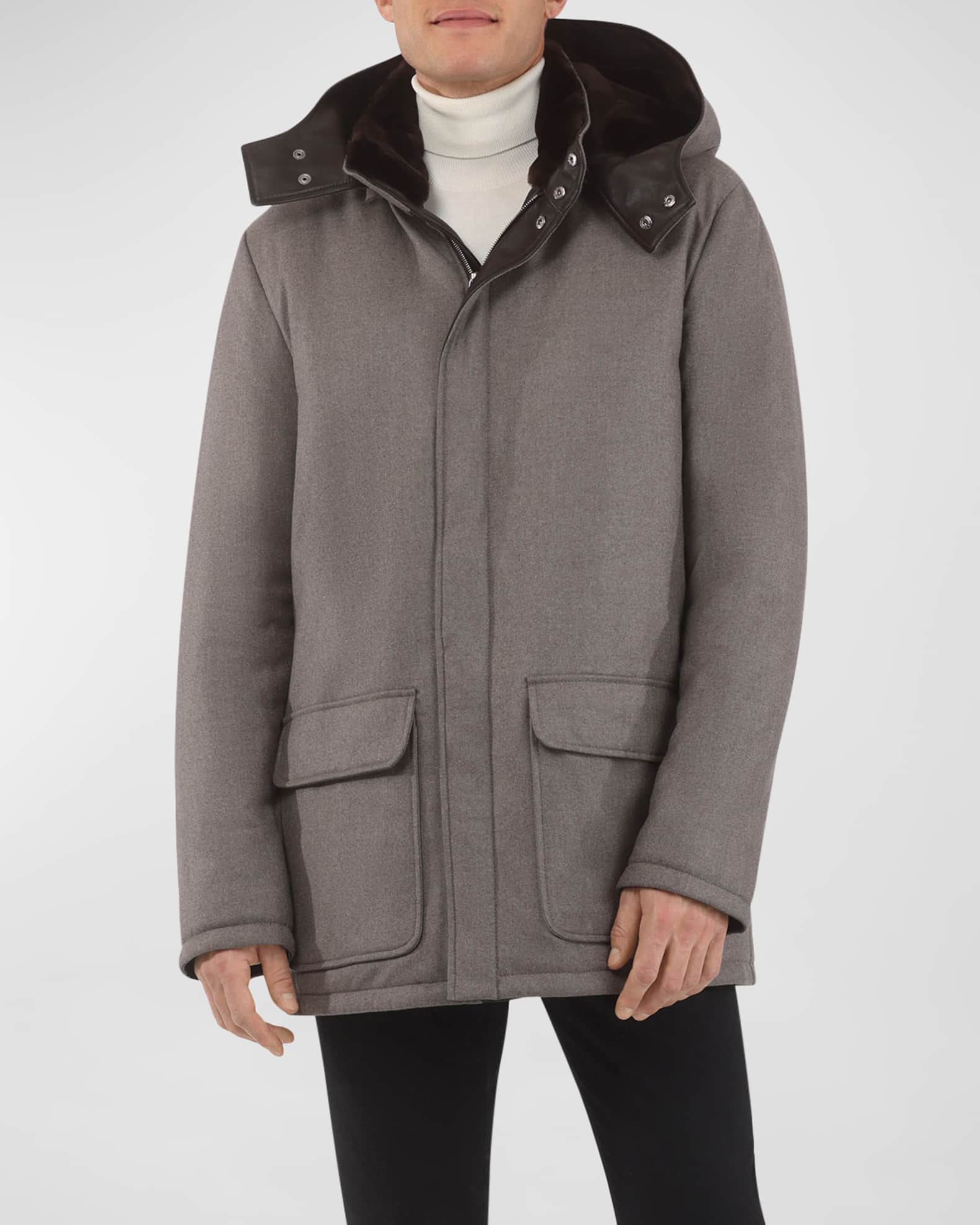 Taupe down jacket in Loro Piana wool | Made in Italy | Pini