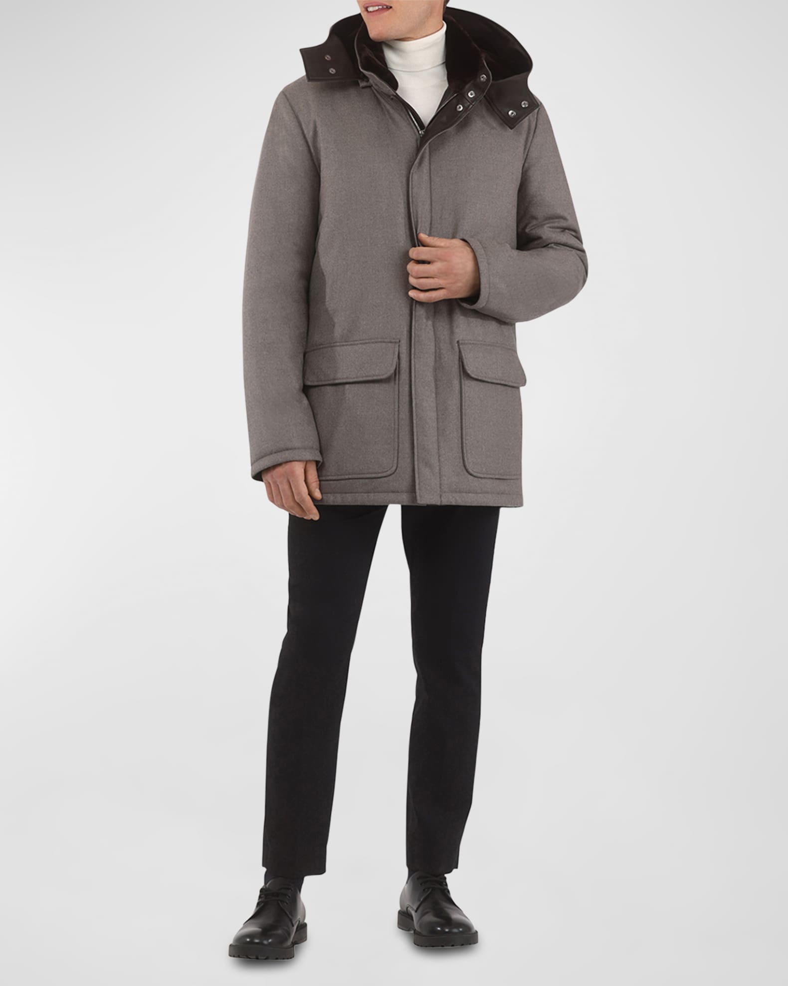 【絶品】 Men's Gorski Loro Lamb with Parka Wool-Cashmere Piana ジャケット・アウター