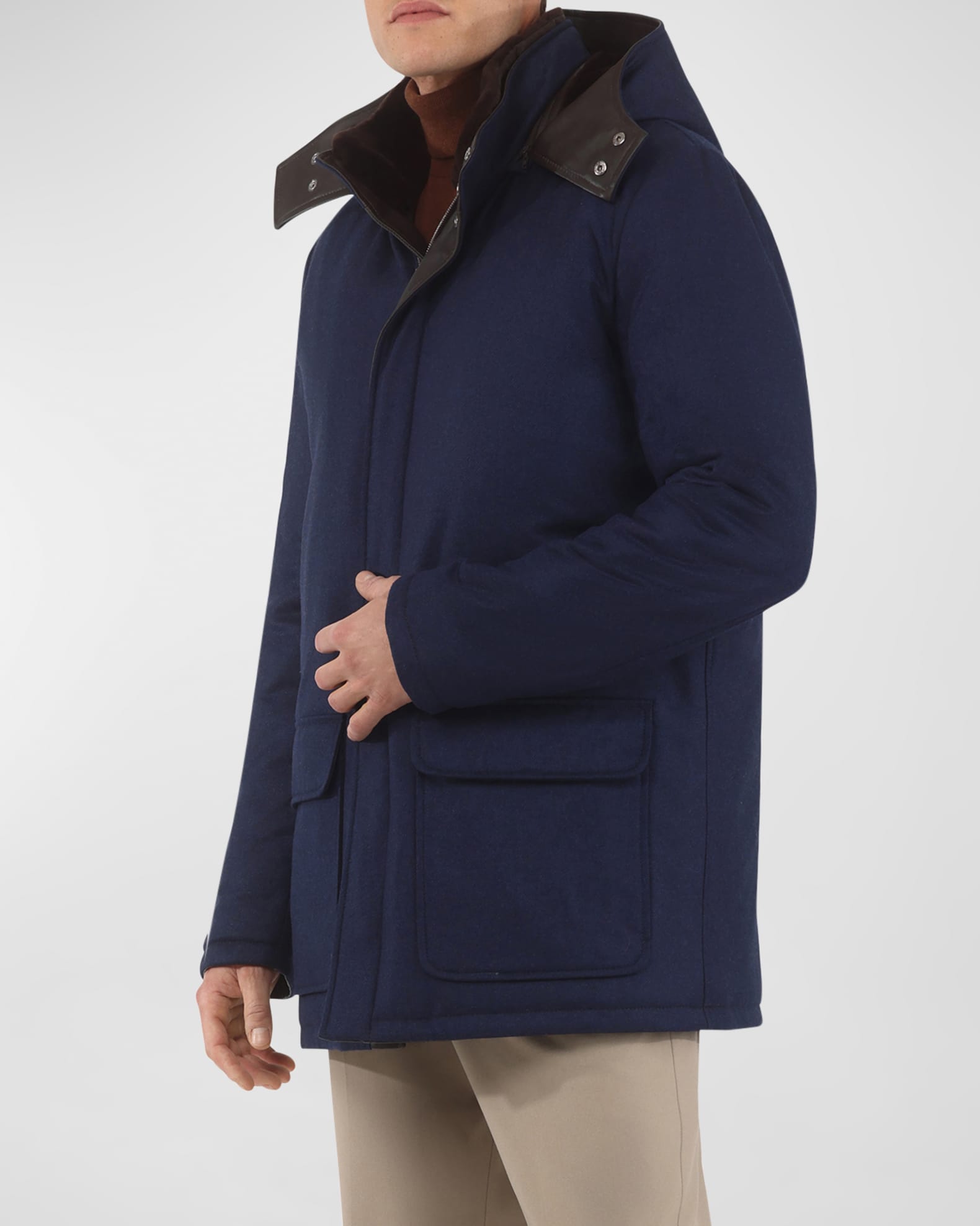 Gorski Men's Loro Piana Wool-Cashmere Parka with Lamb Shearling