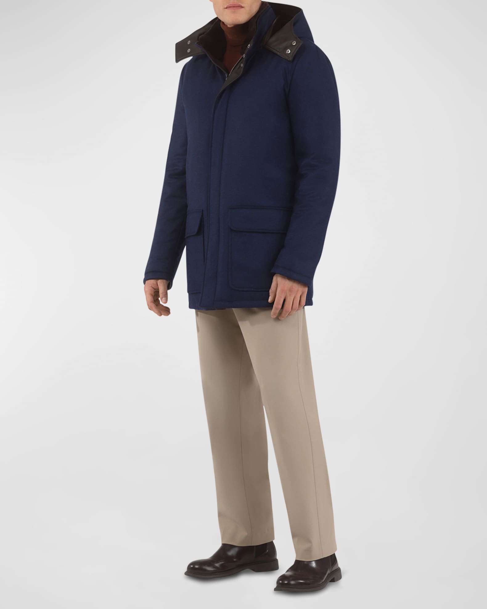 Gorski Men's Loro Piana Wool-Cashmere Parka with Lamb Shearling