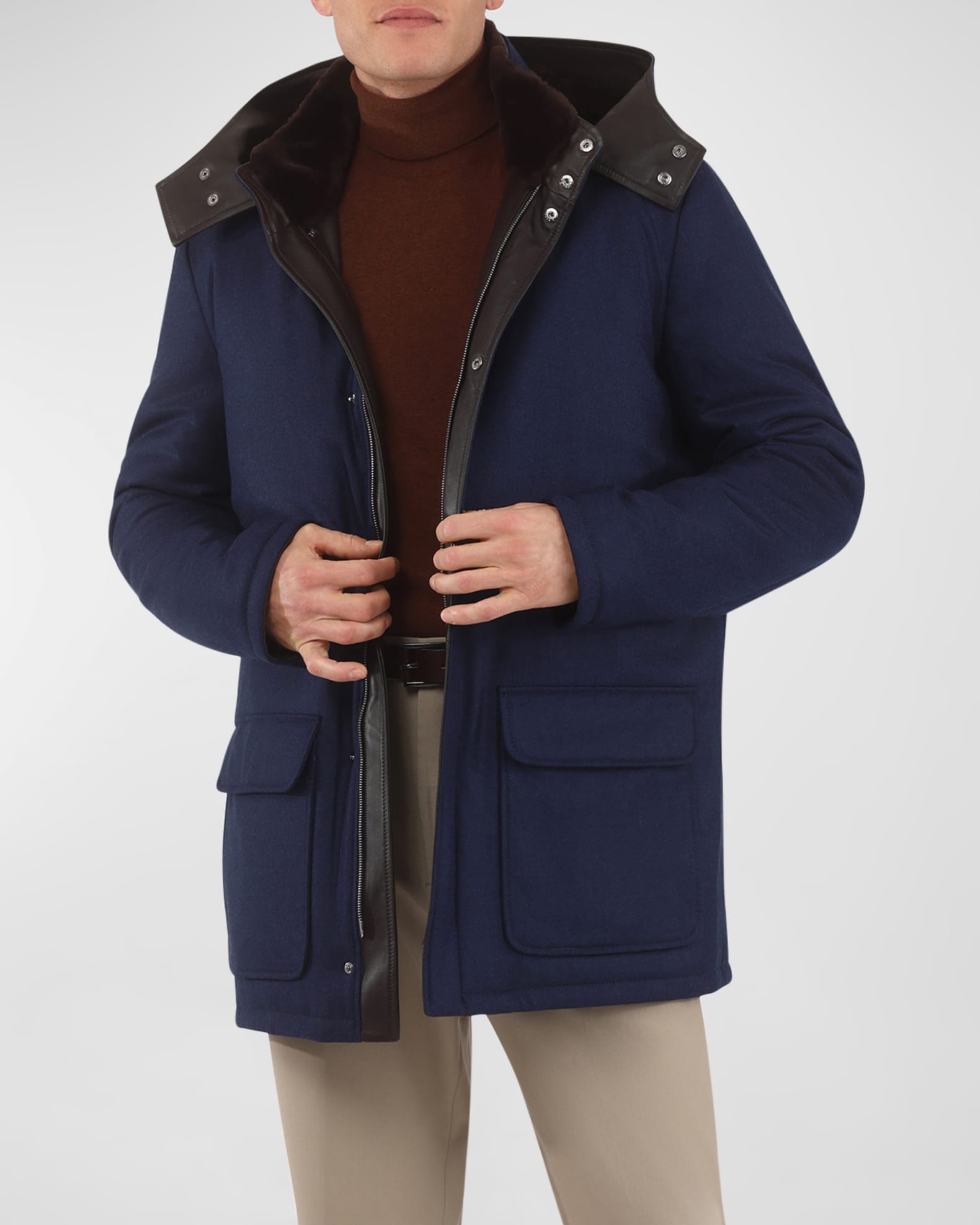 Gorski Men's Loro Piana Wool-Cashmere Parka with Lamb Shearling