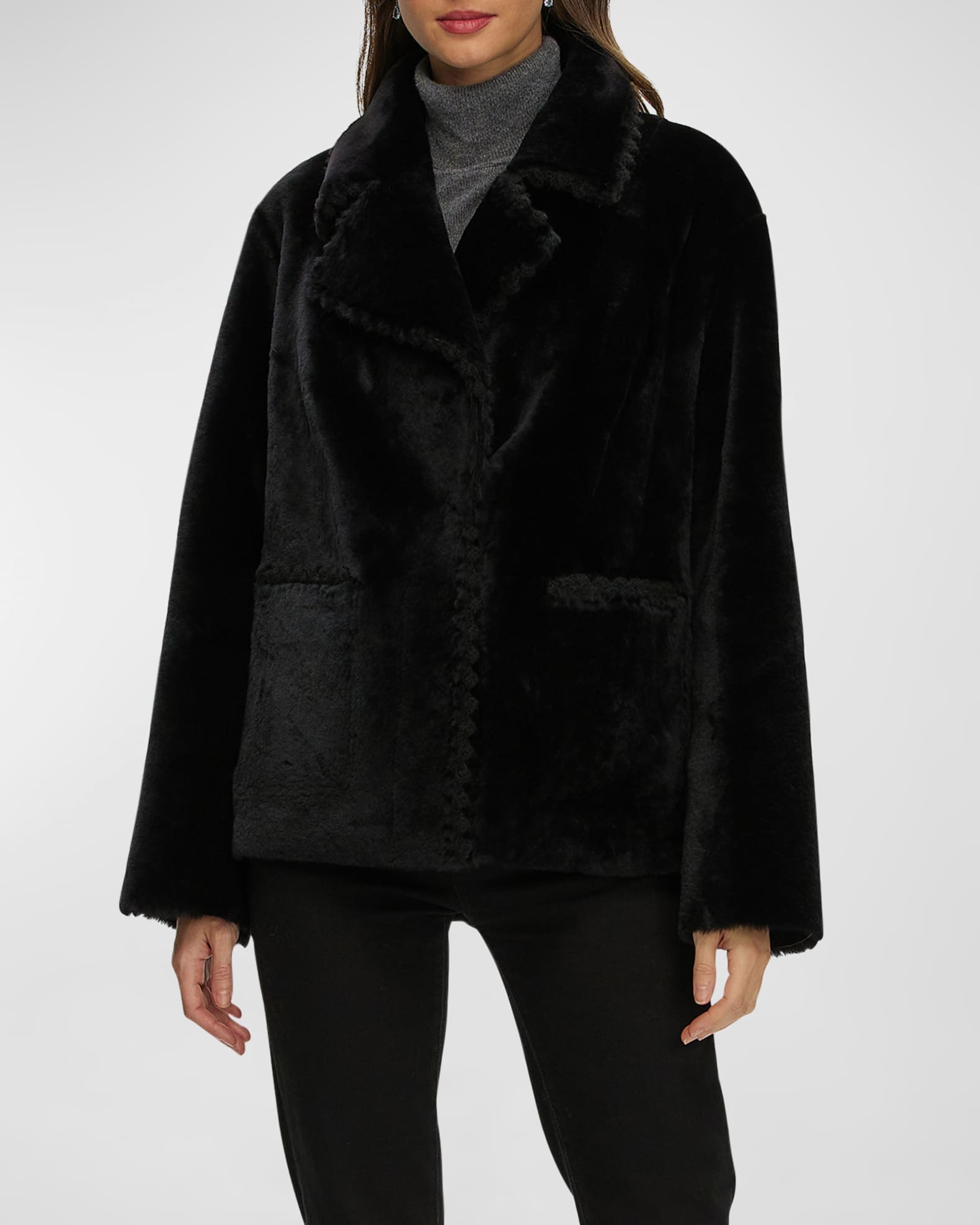 Reversible Lamb Shearling Jacket With Embroidered Trim 1