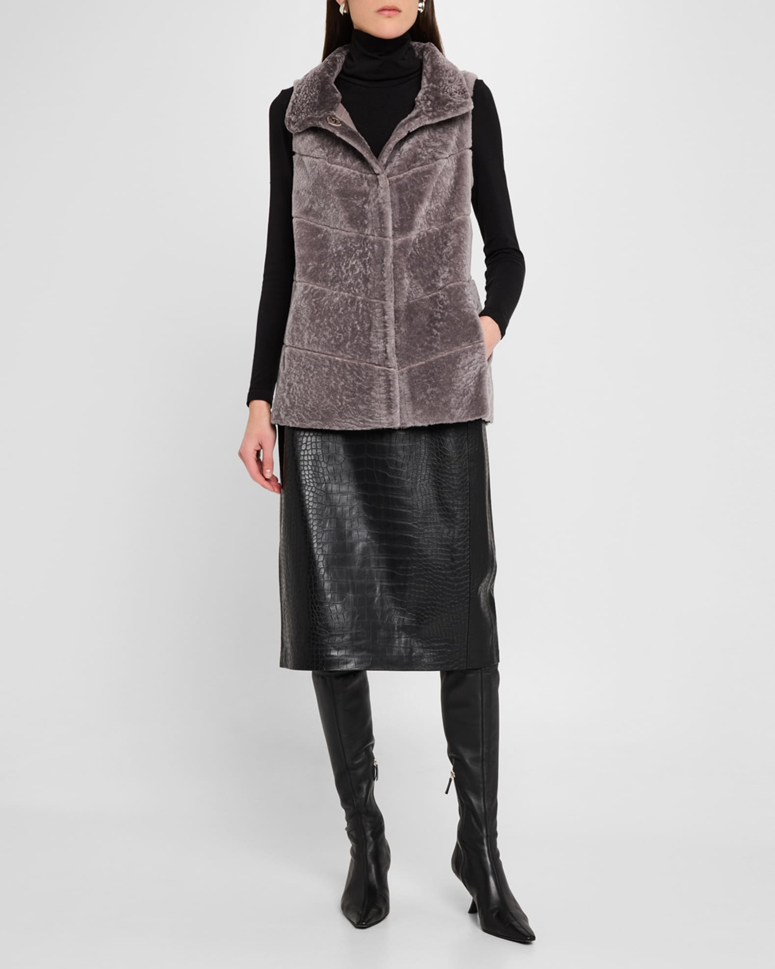 Reversible Textured Lamb Shearling Vest 1