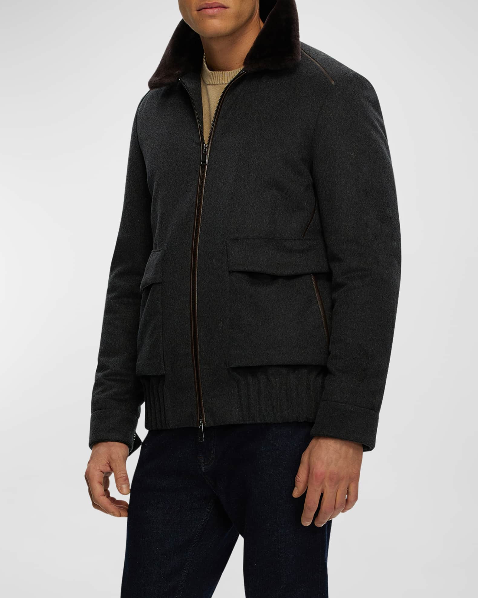 Men's Select Fabric Jacket with Merino Shearling Lamb Collar 1