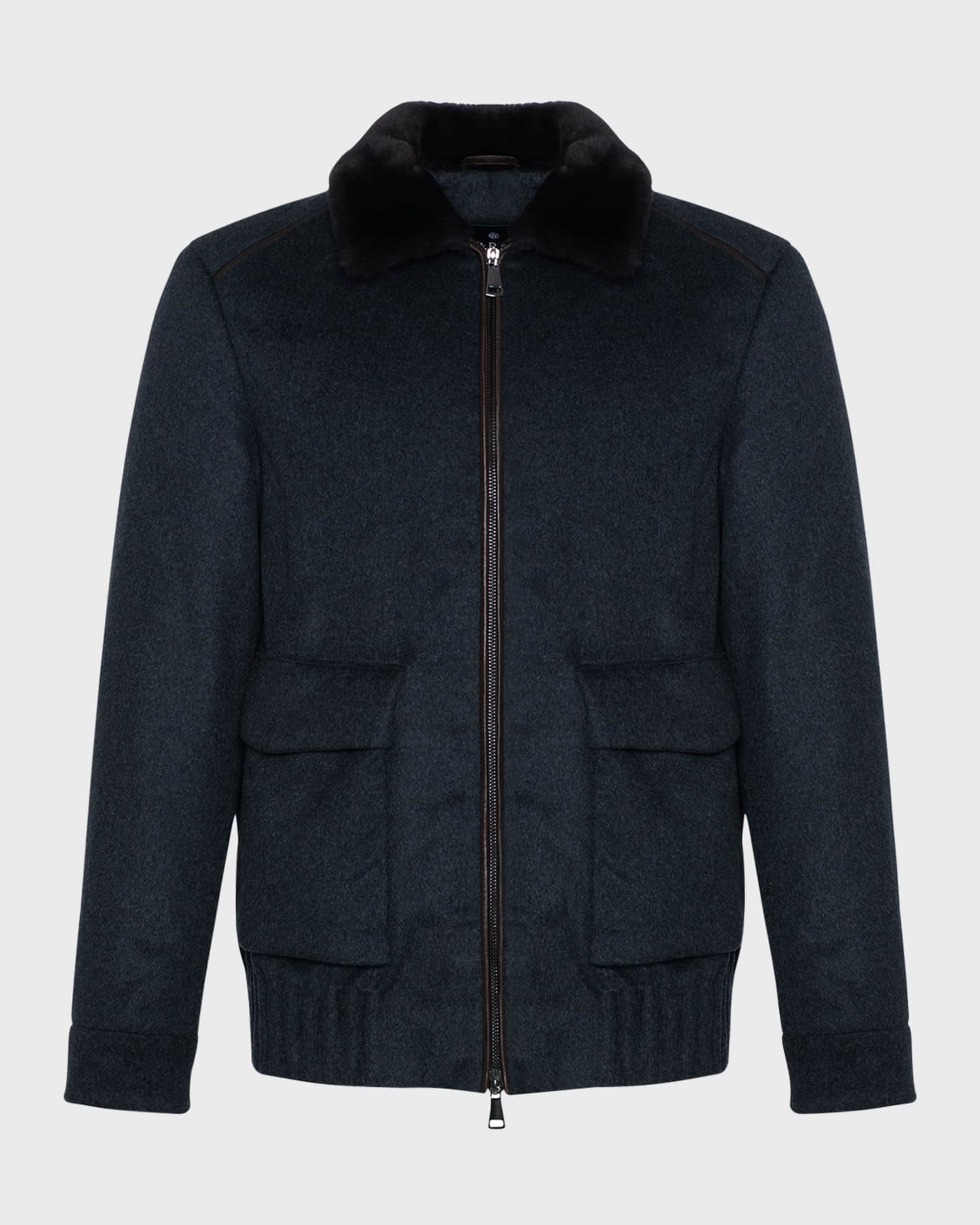 Men's Select Fabric Jacket with Merino Shearling Lamb Collar 0