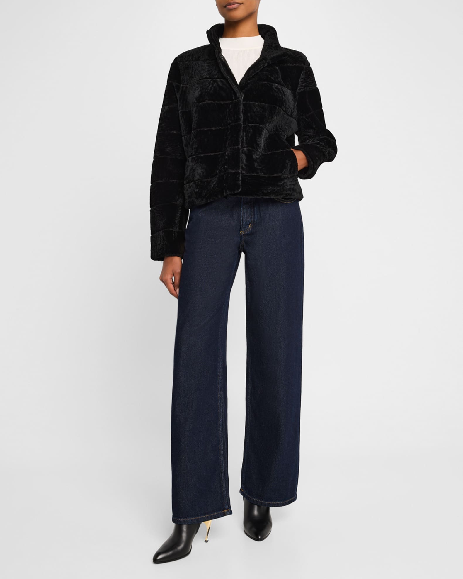 Gorski Reversible Textured Lamb Shearling Jacket | Neiman Marcus