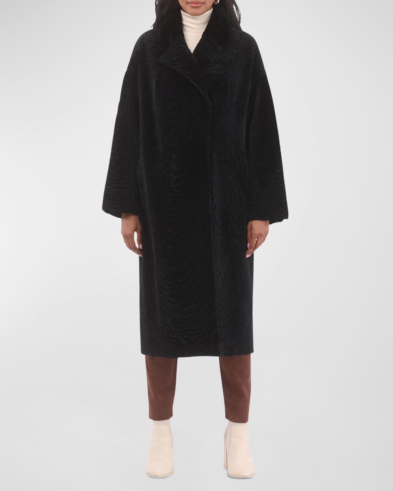 Reversible Textured Lamb Shearling Long Coat 1
