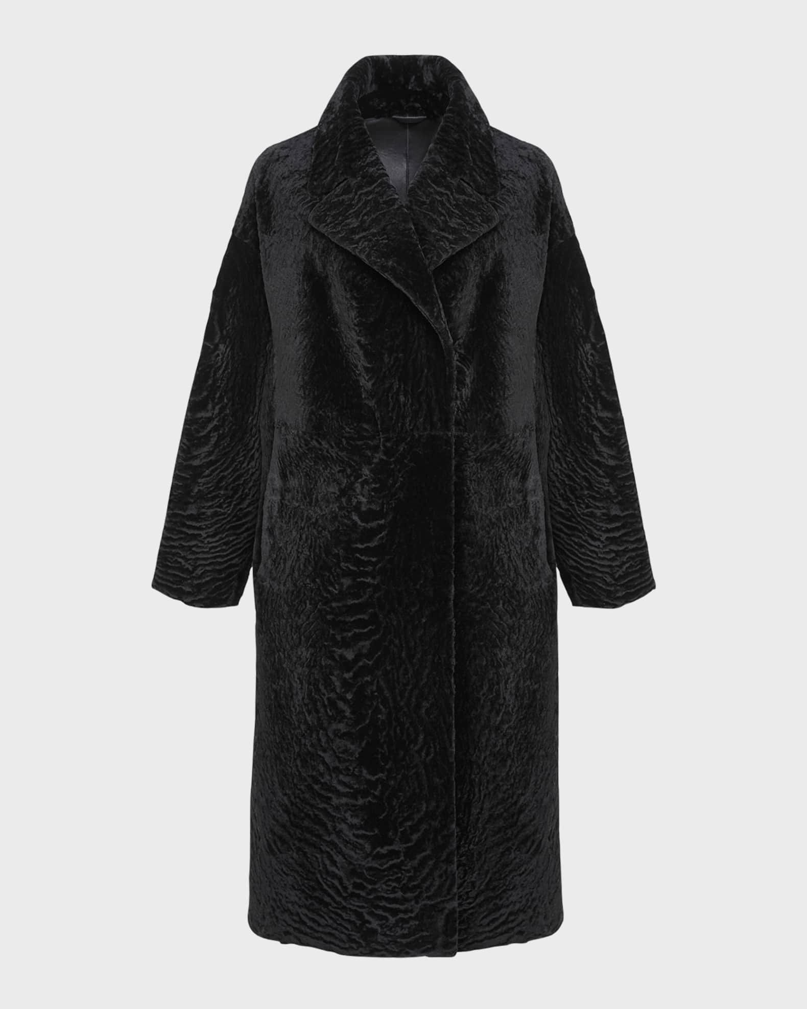 Reversible Textured Lamb Shearling Long Coat 0