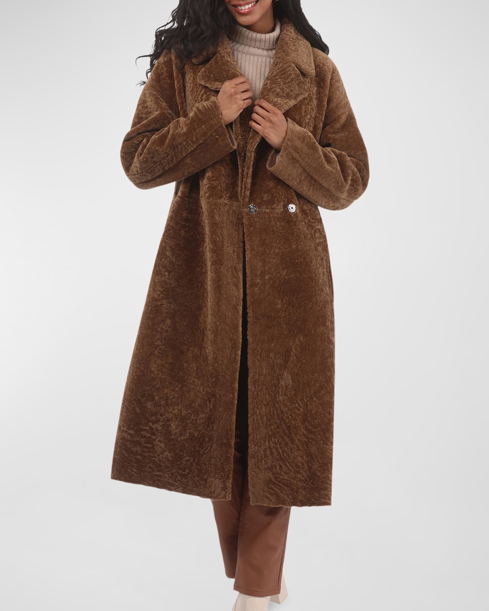 Gorski Reversible Textured Lamb Shearling Long Coat | Neiman Marcus