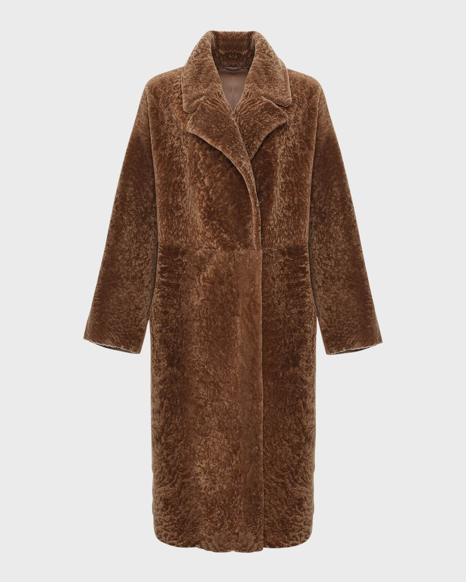 Reversible Textured Lamb Shearling Long Coat 0