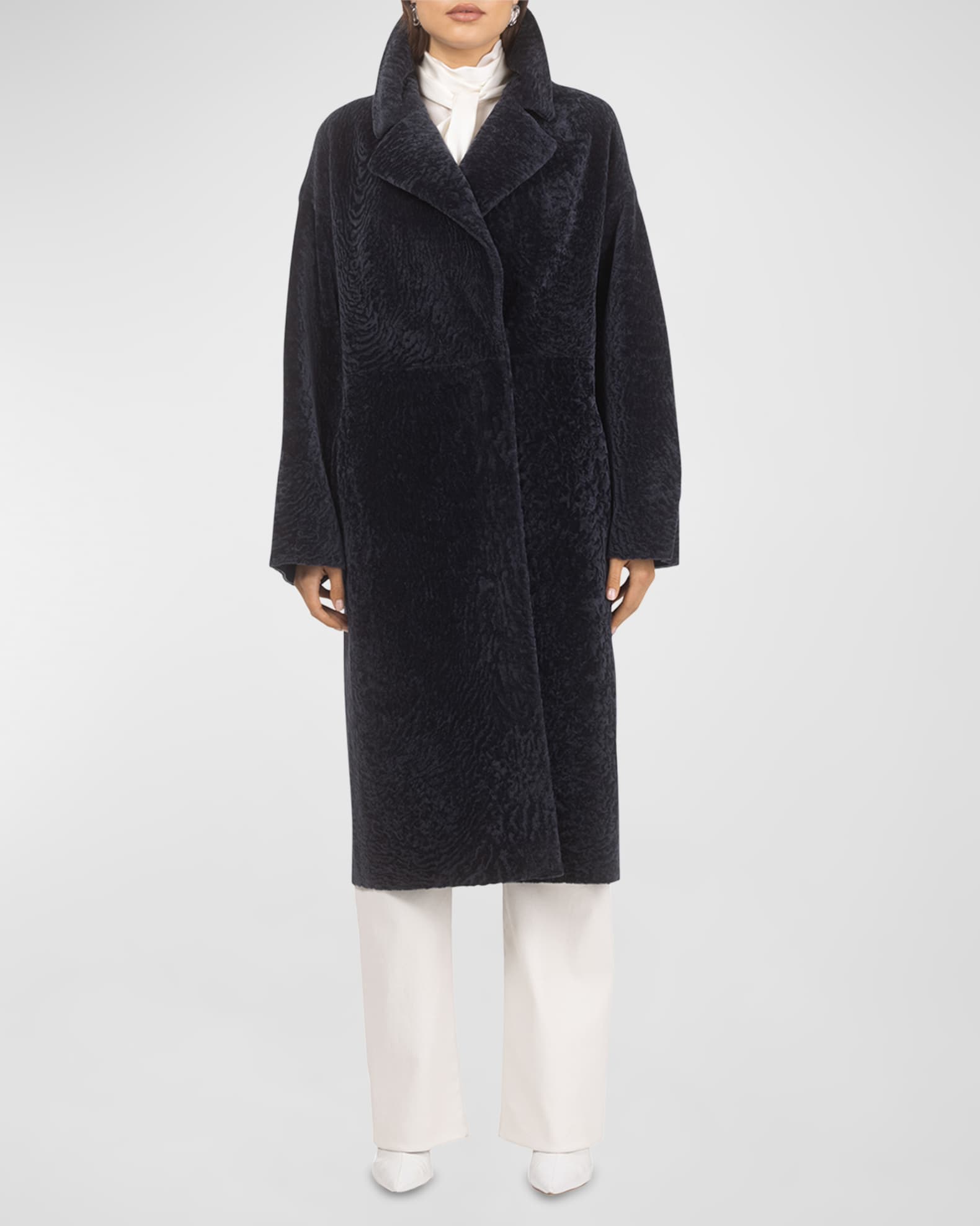Gorski Reversible Textured Lamb Shearling Long Coat | Neiman Marcus