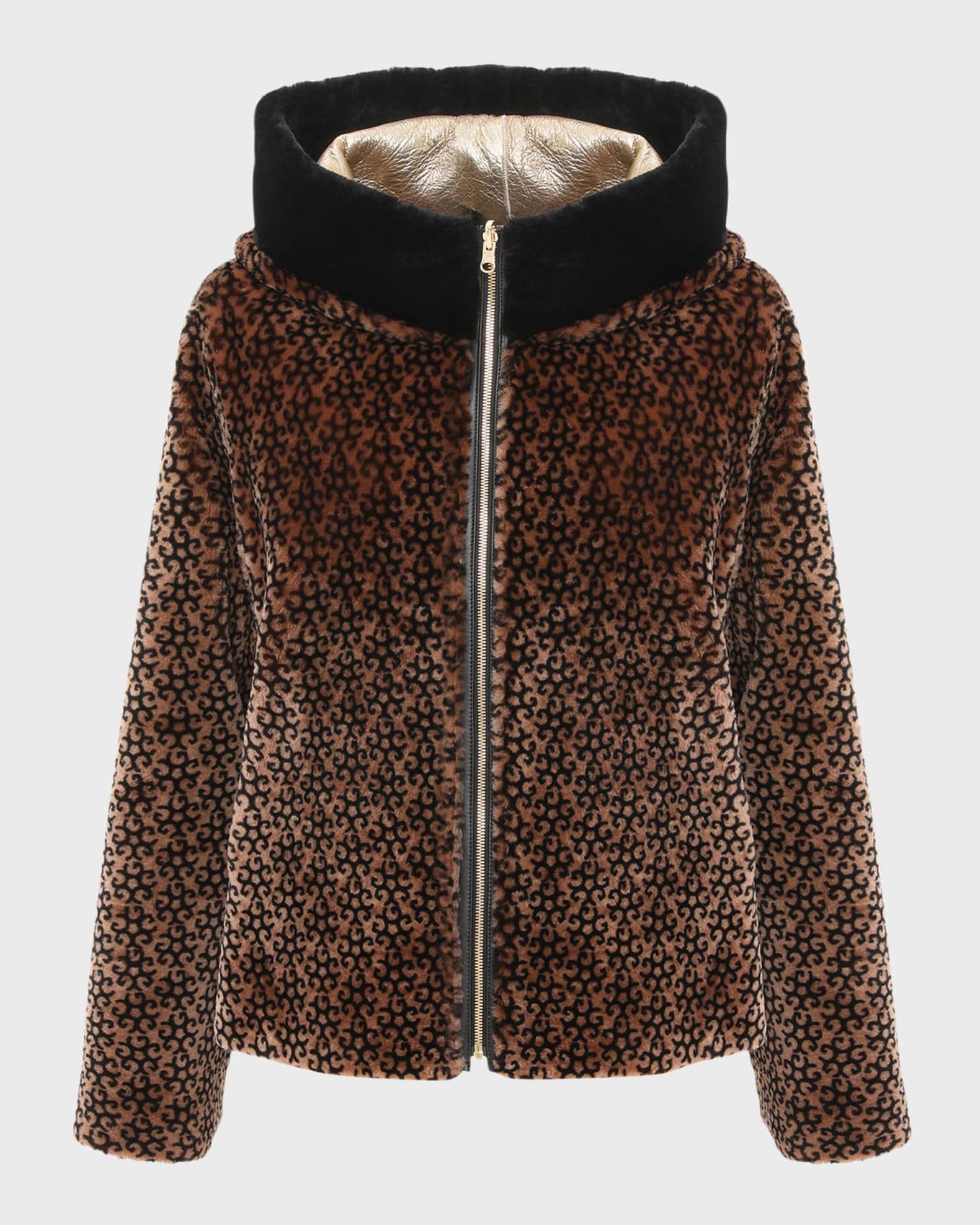 Reversible Lamb Shearling Hooded Zip Jacket 0