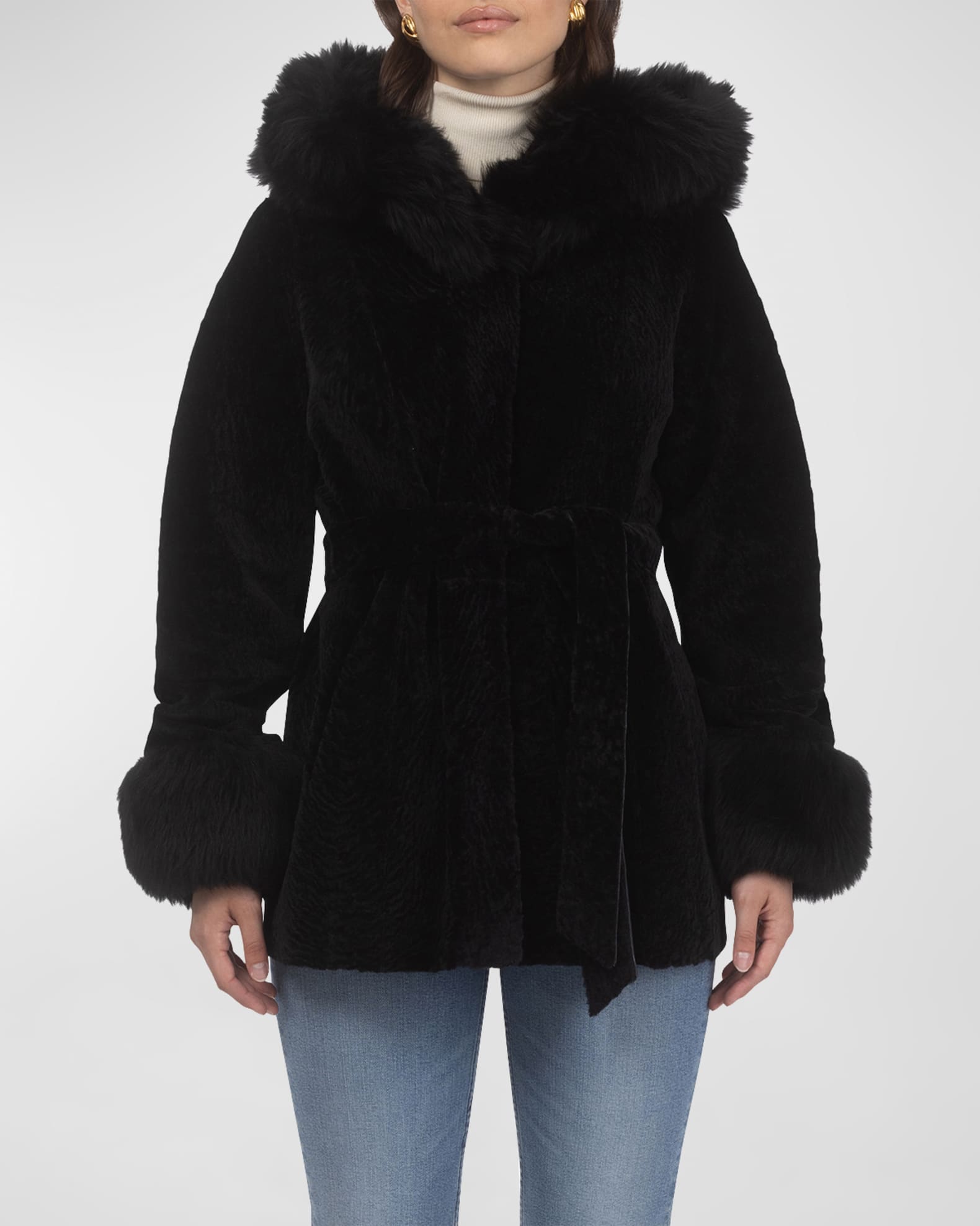 Belted Lamb Shearling Reversible Parka With Merinillo Lamb Shearling Trim 1