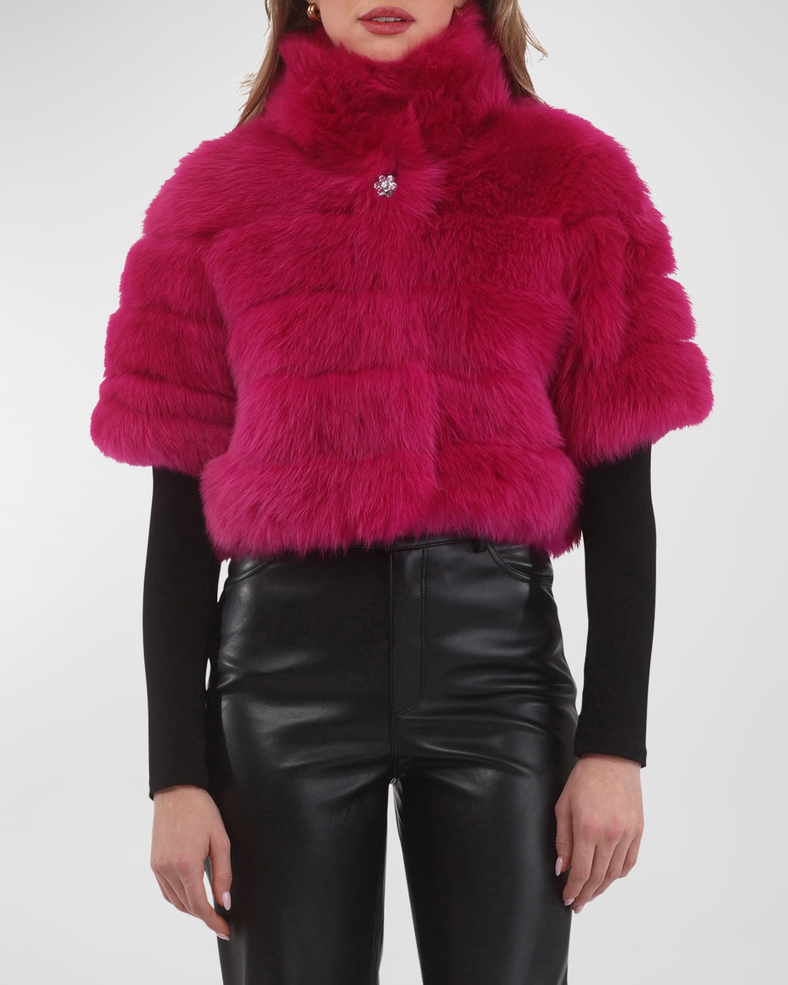 Reversible Merinillo Lamb Shearling Bolero Jacket With Cropped Sleeves 1