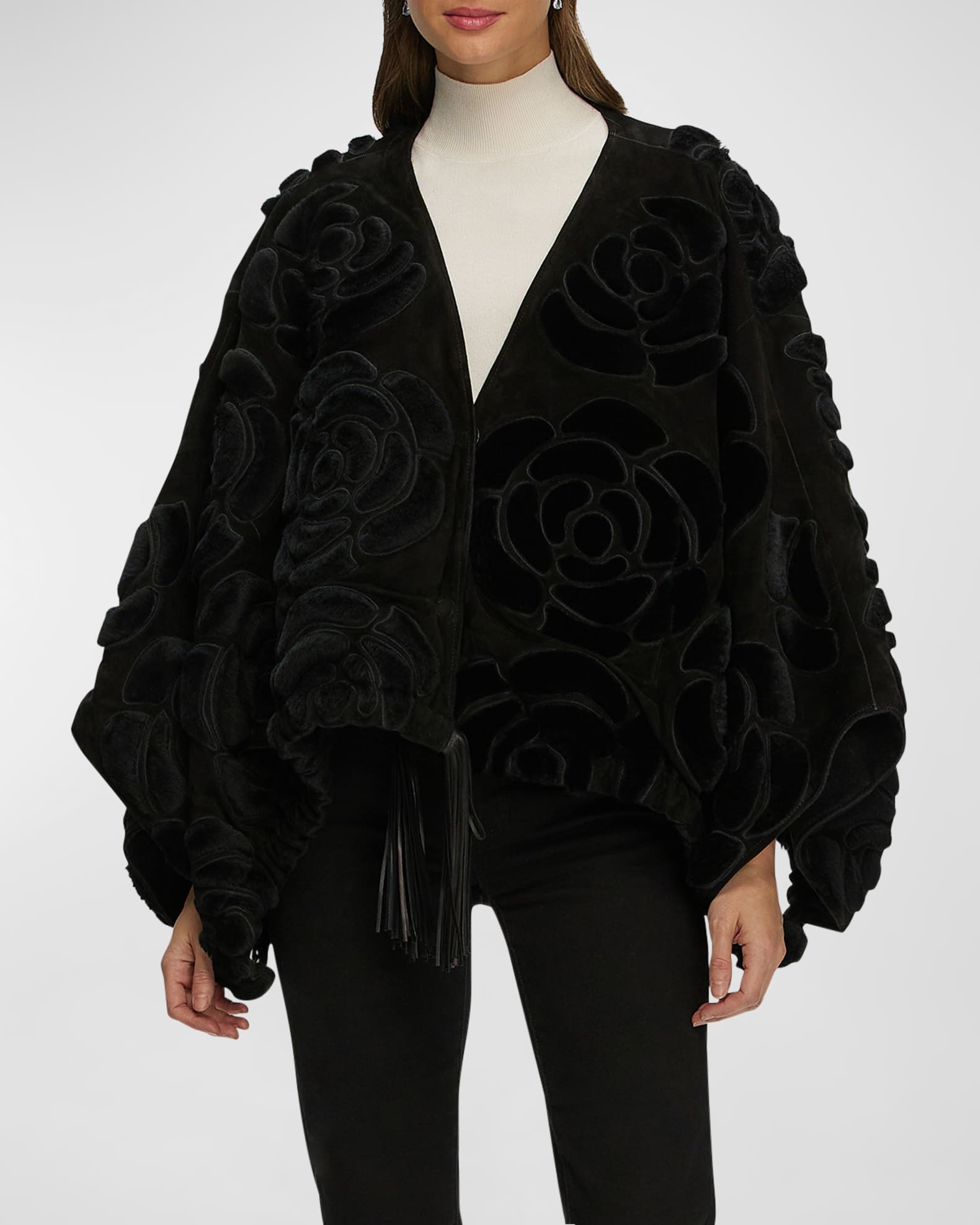 Select Shearling Lamb Floral Embroidered Reversible Jacket 1