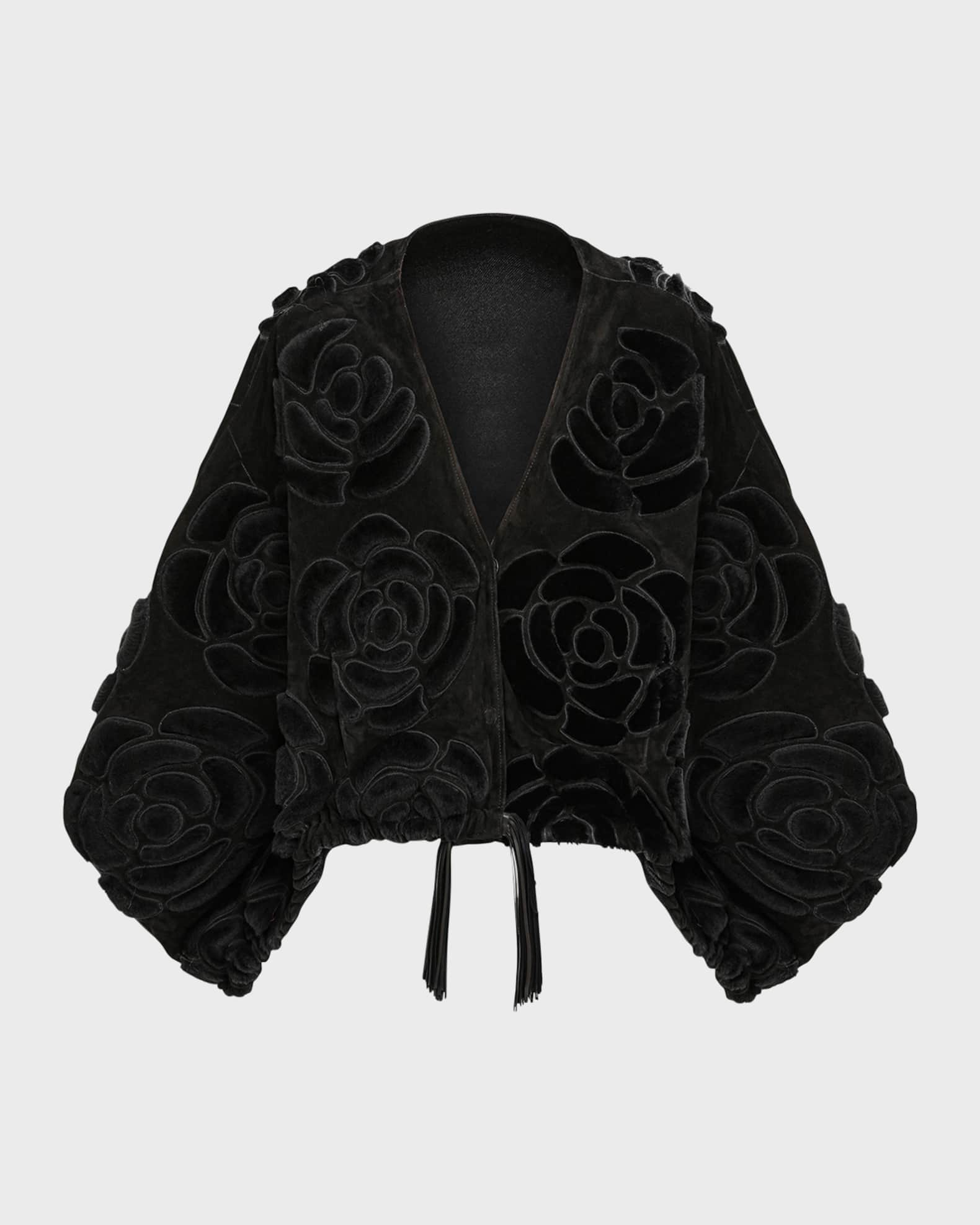 Select Shearling Lamb Floral Embroidered Reversible Jacket 0