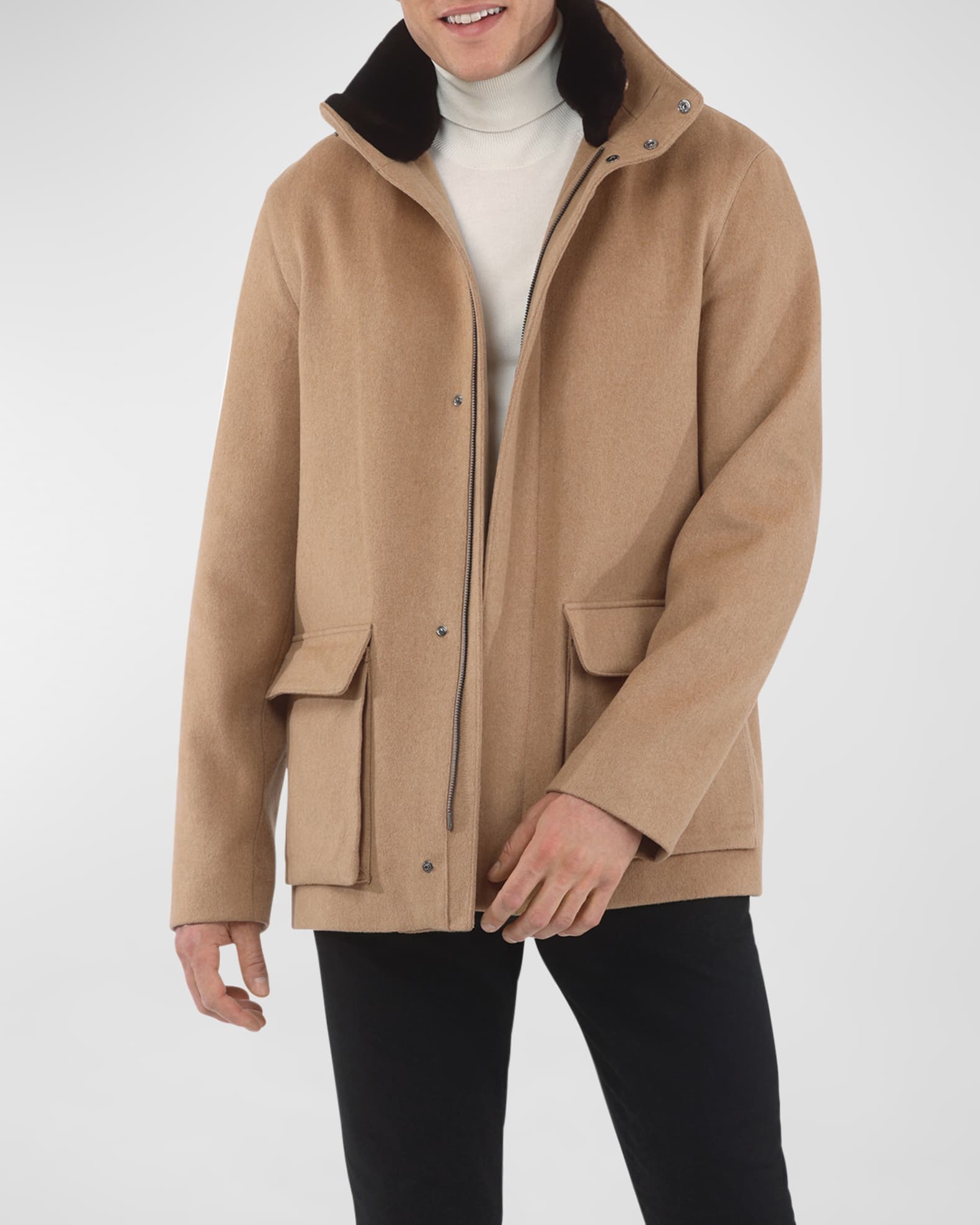 Gorski Men's Loro Piana Wool Jacket with Detachable Lamb Shearling